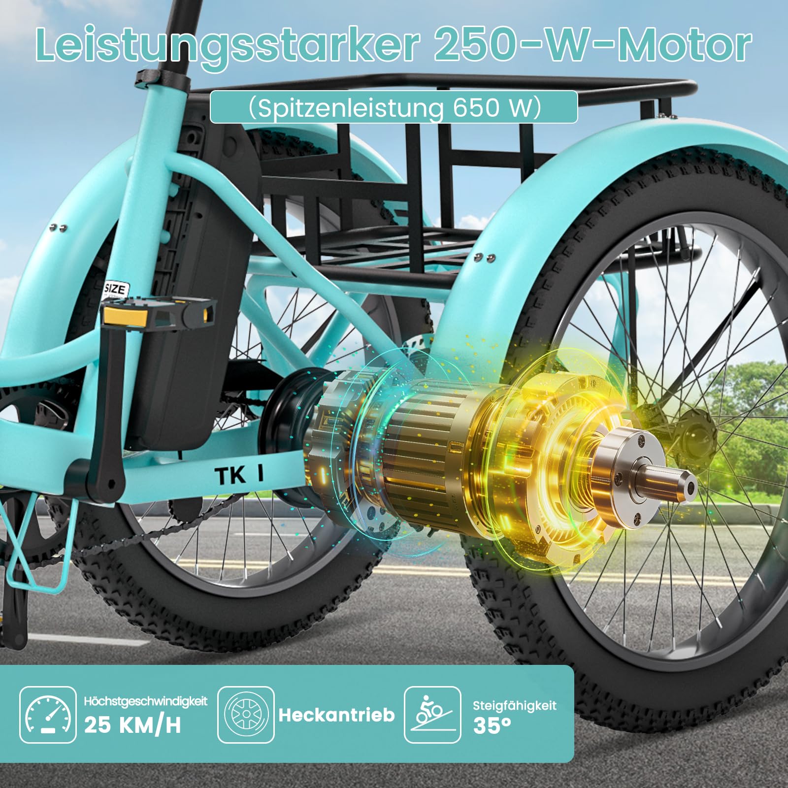 Tricycle Velo Electrique, Pliable VéLo éLectrique E Bike Roues 20 Pouces pour Homme Femmes Et Adulte, avec 36V 20ah Batterie, Moteur 250w, écran LCD, Vitesse 25 Km/H, Ip65 avec Grands Paniers