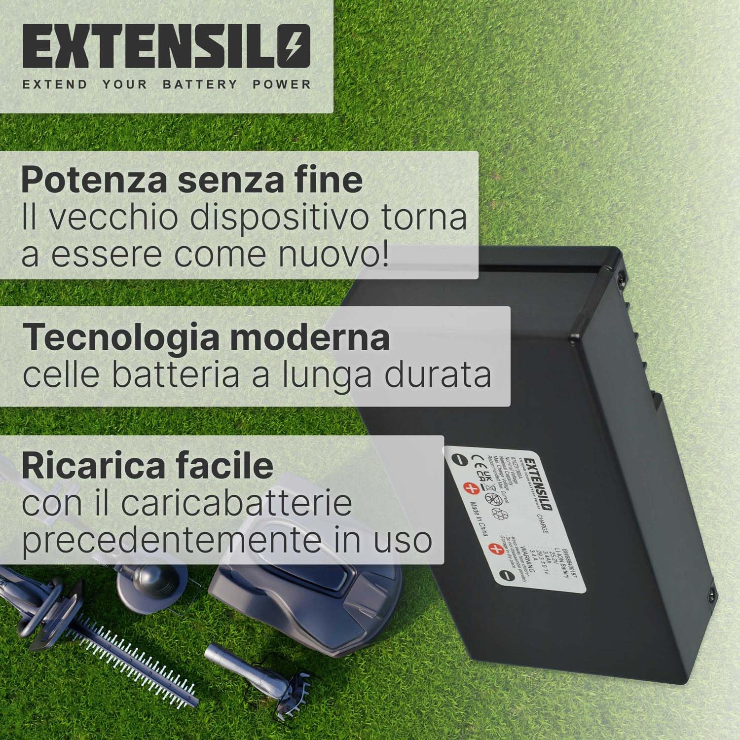 batteria compatibile con Wiper C Xe, Ciiky XE, Ciiky XH, C12, C20, C6, C8, Joy tagliaerba, robot tagliaerba (3400mAh, 25,2V, Li-Ion)