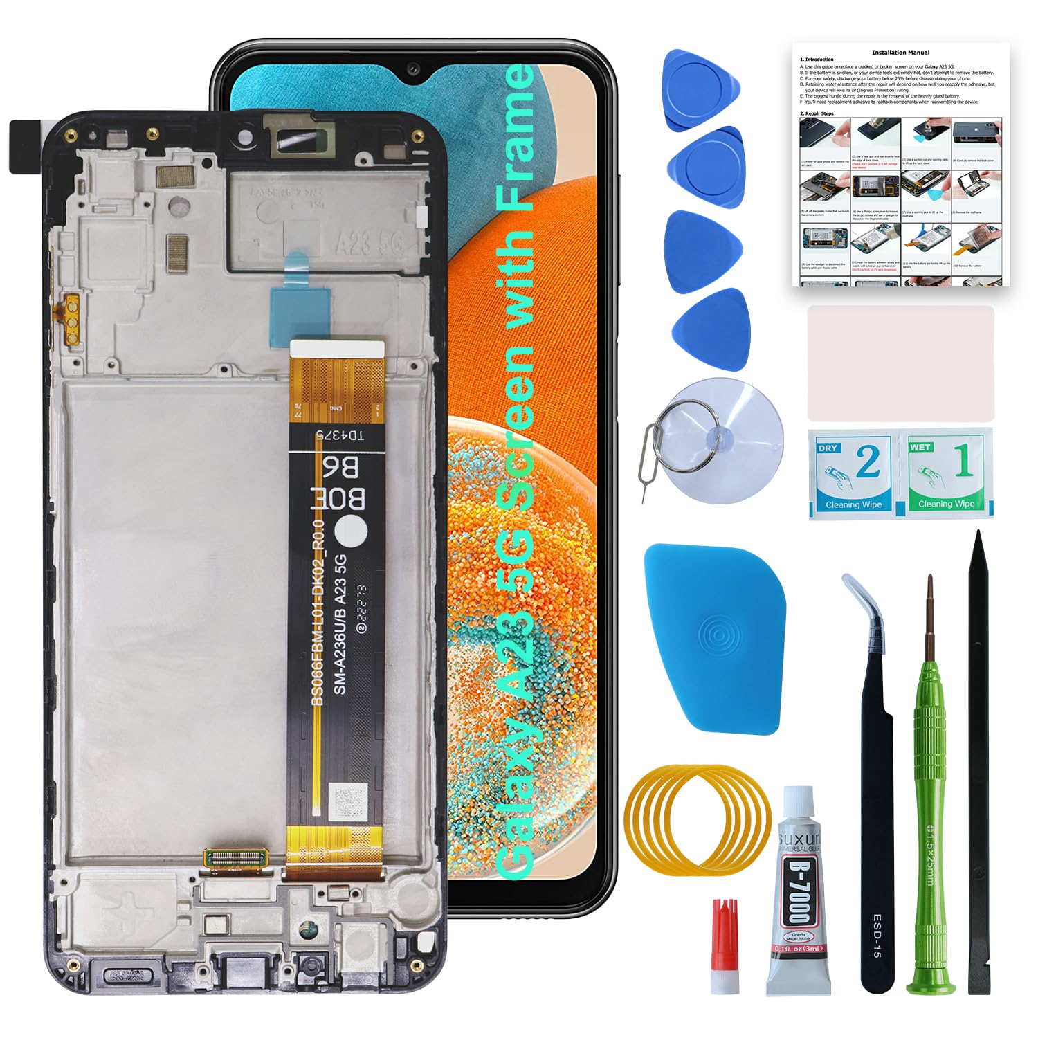 LOZOP A23 5G LCD Screen Replacement Kit with Frame Compatible for Samsung Galaxy A235G SM-A236U, A236U1, S236D, A236V with User Manual and Repair Tools