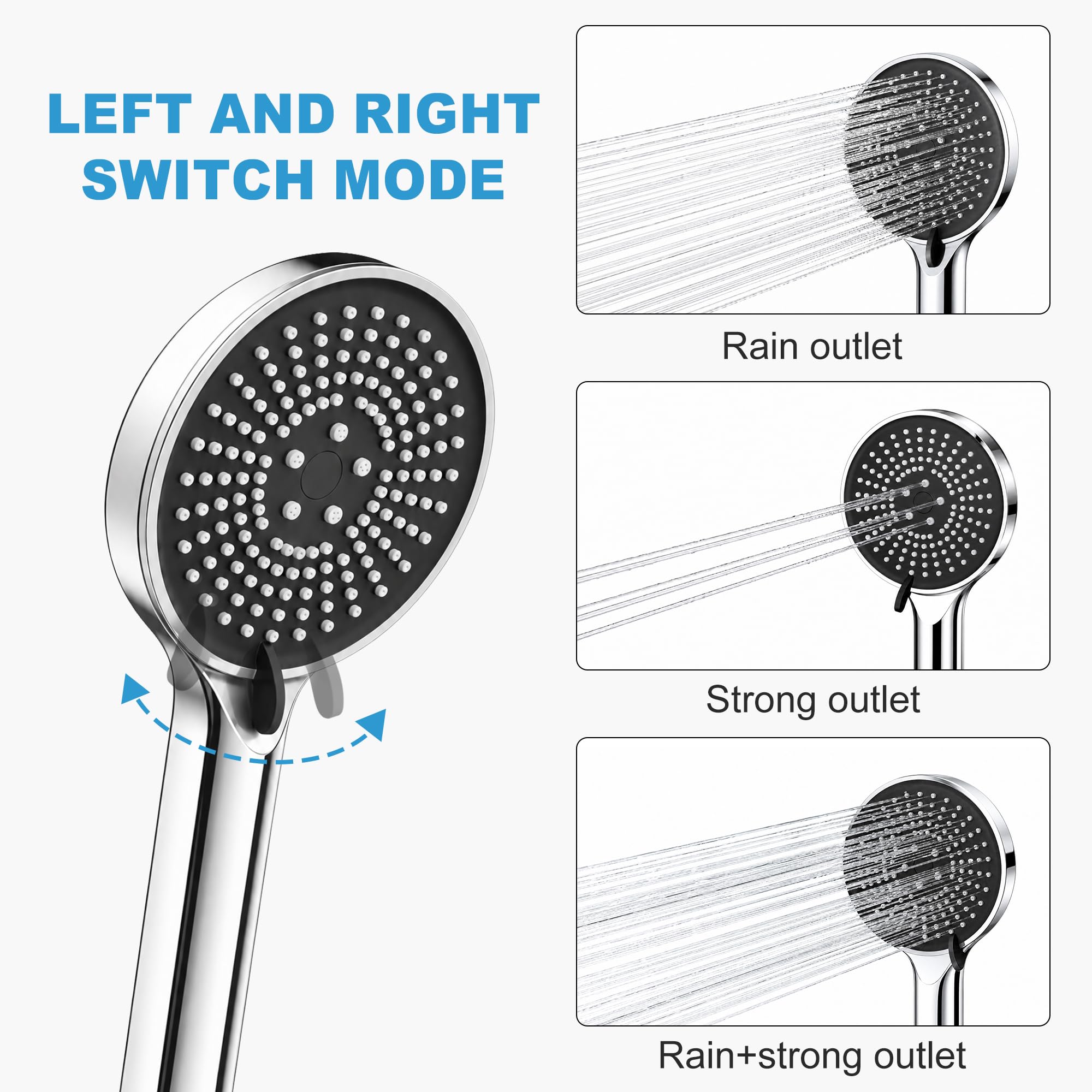 JOOM Cabezal de ducha con mano, combo de lluvia de alta presión, cromado | Brazo de extensión, antifugas, con soporte, altura y ángulo ajustable