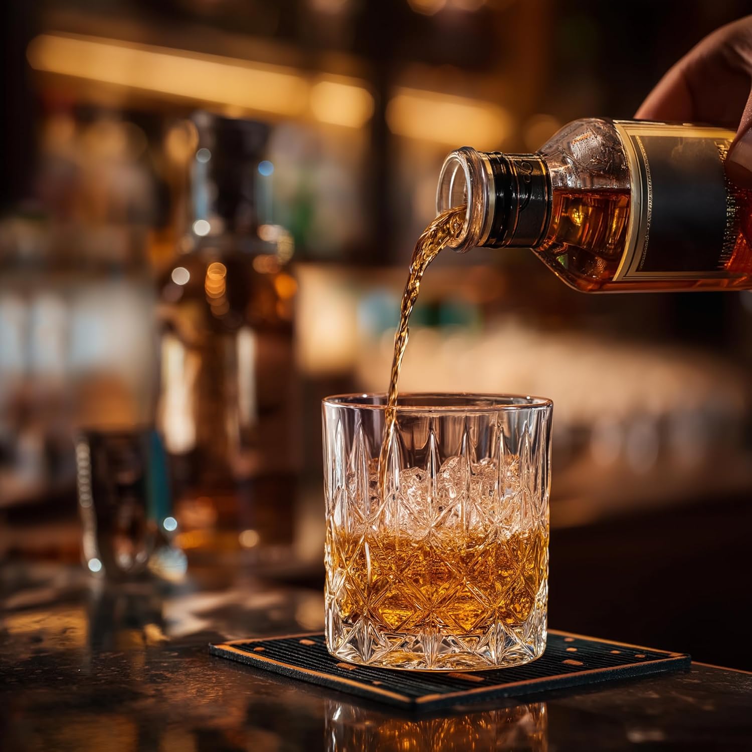 K&K Home Whiskey Glasses Set of 4-12 Oz Diamond Bourbon Glass, Old Fashioned Liquor Vodka Bourbon Cocktail Scotch Bar Glasses Set - Image 5