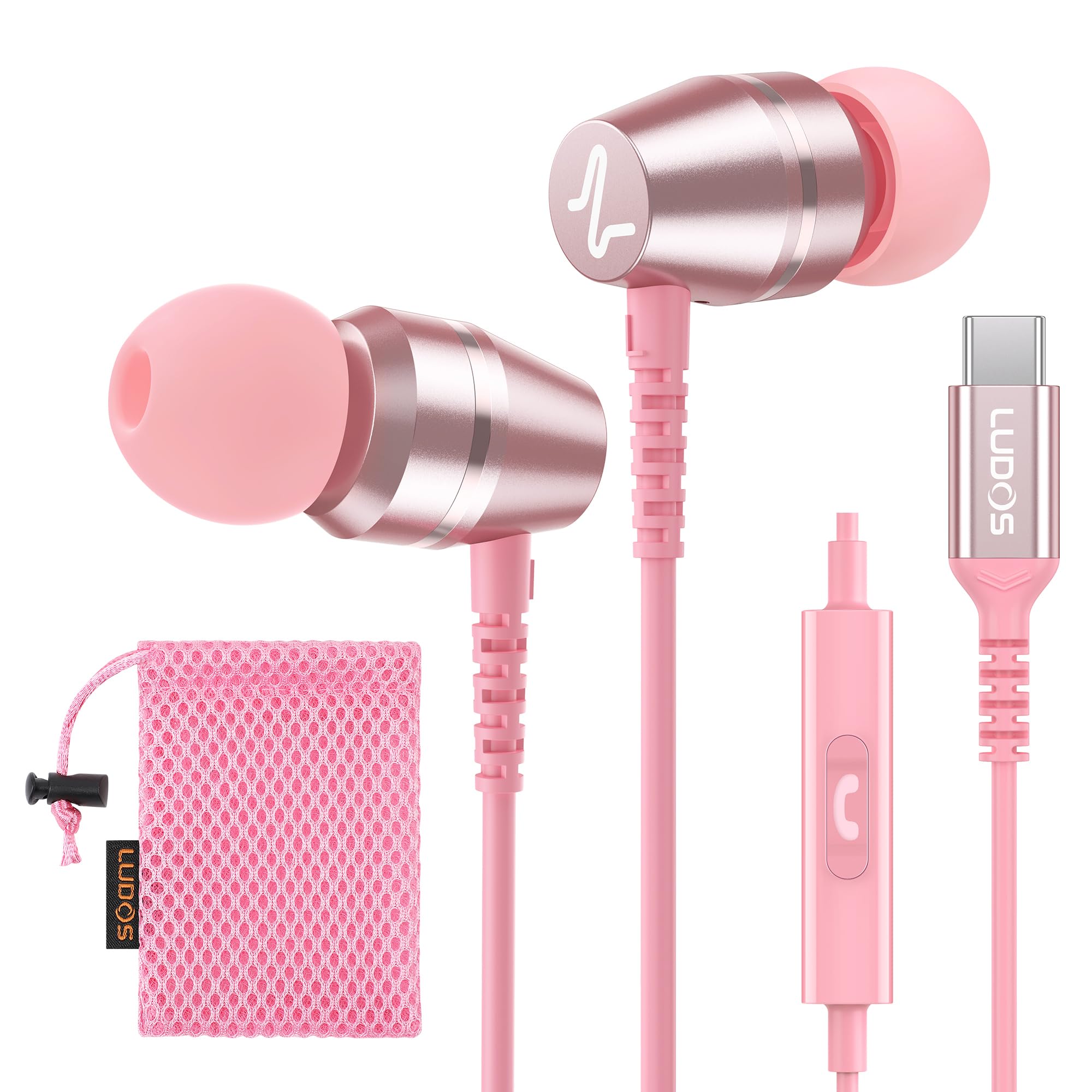 LUDOS OMNITONE USB C Headphones for iPhone 17 16 15 Pro Max Plus Air iPad Pro, 5 Years Warranty, USB-C Earbuds for Samsung Galaxy S24 S23 Ultra S22