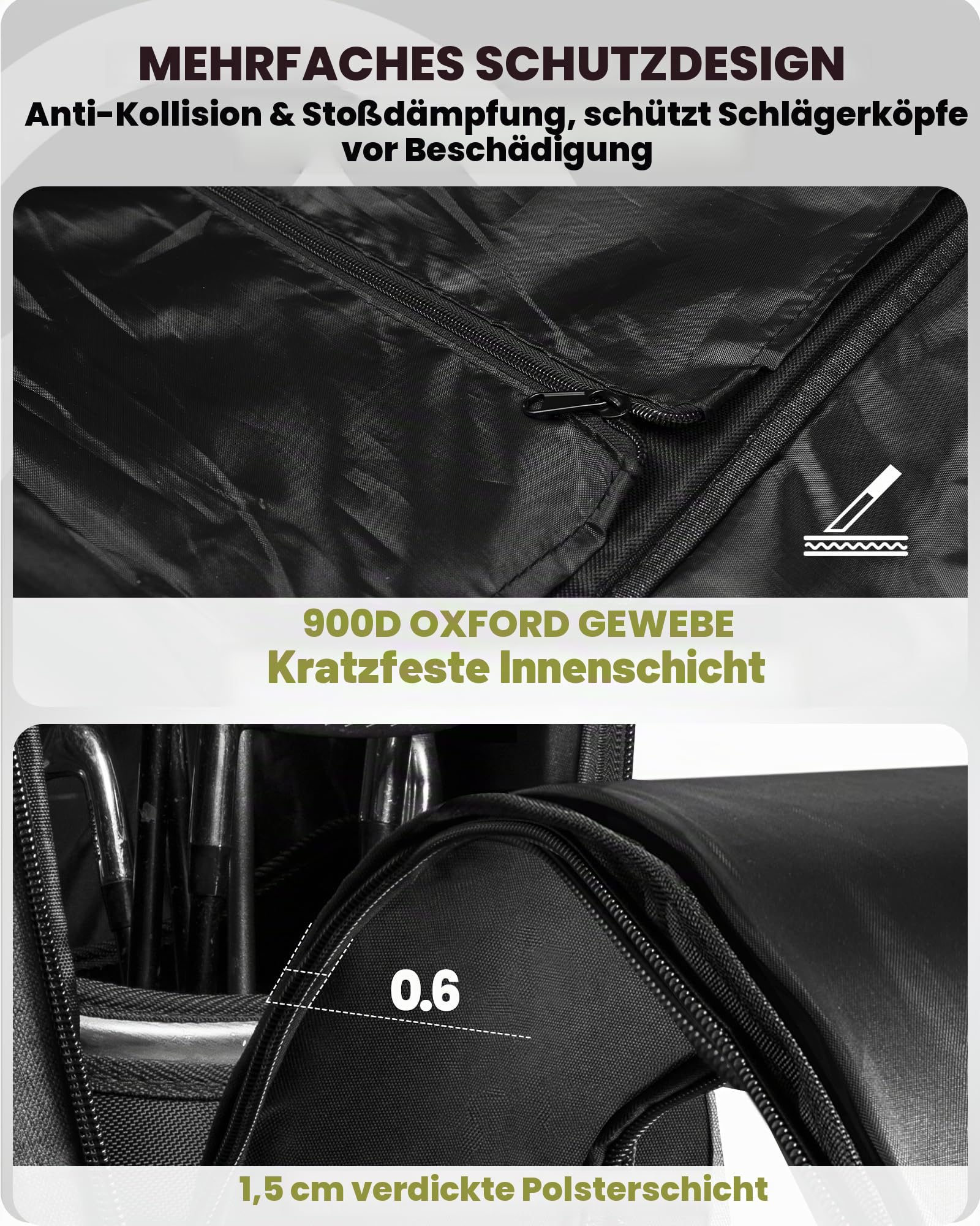 OutdoorMaster Gepolstert Golf Reisetasche mit Verstärkte Räder, 900D Heavy Duty Oxford Abriebfestigkeit & wasserdichte Golf Reisetasche, Soft-Sided Golfschlägertasche, Schuhe/Zubehör Lagerung
