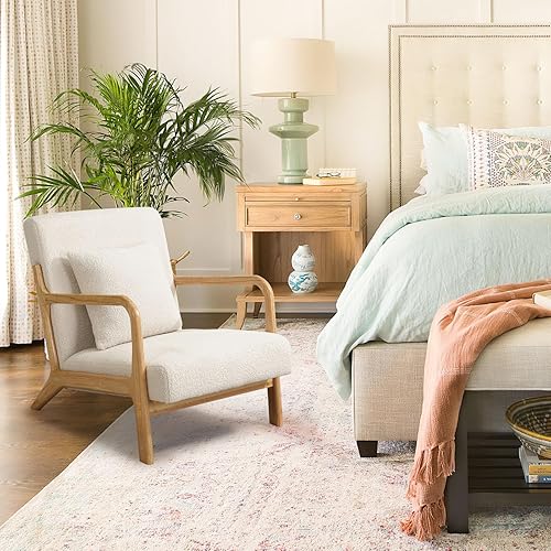 Miniatura 6 de Esright Silla decorativa de mediados de siglo con cojín sillón de madera silla de lectura de tela moderna silla de salón para sala de estar