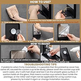 TAILI Fogless Shower Mirror, Anti-Fog with Razor Holder, Suction Shaving Mirror with Storage Tray, Rust-Proof, Shatterproof, Removable for Bathroom, Shower Accessories, Black