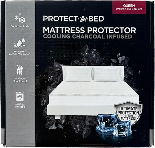 Protector de colchón con infusión de carbón refrigerante, Protect-A-Bed, impermeable, 5 lados, tamaño Queen