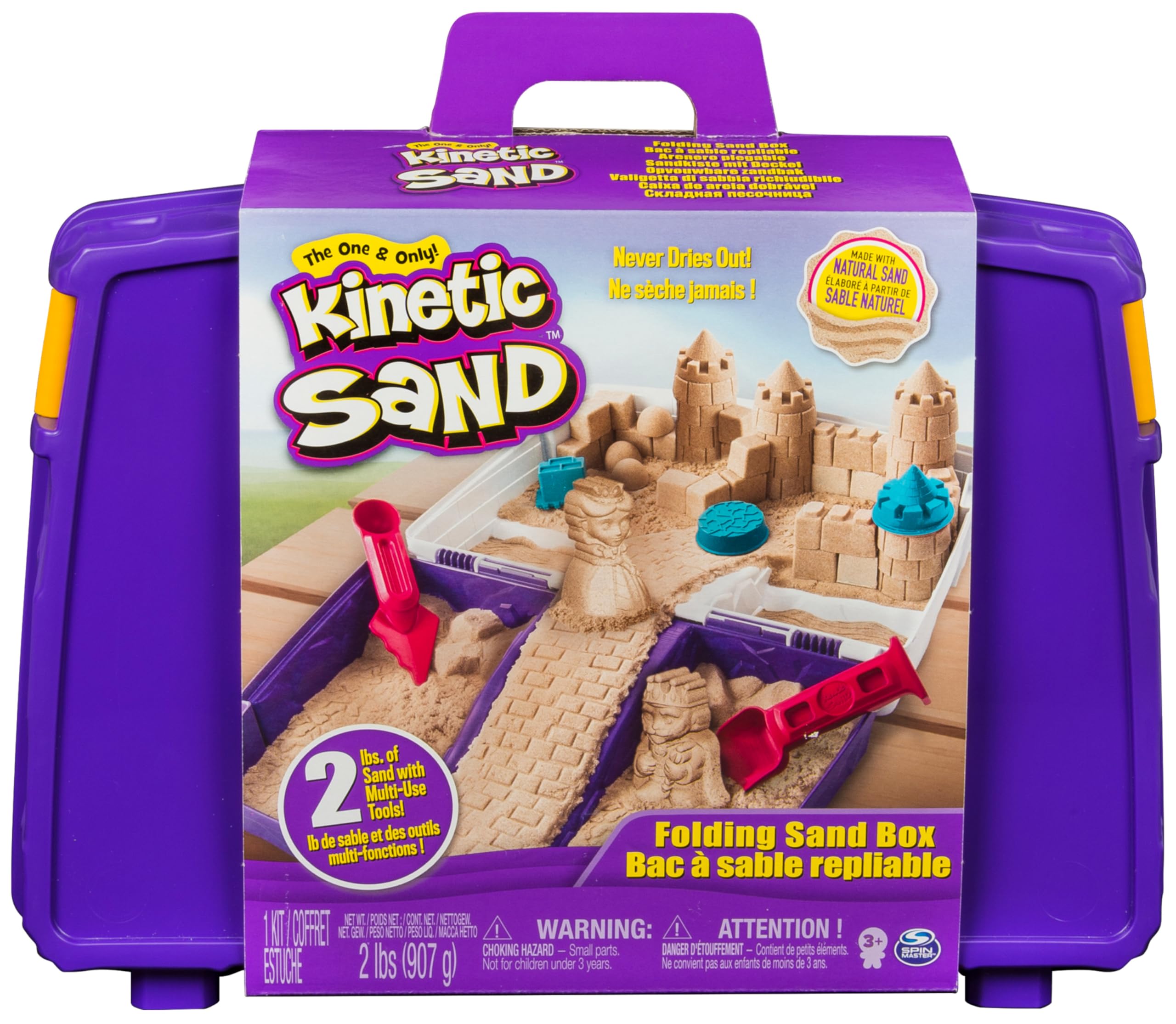 Kinetic Sand Valigetta Sempre con Te Sabbia cinetica 900gr Sabbia magica Sabbia colorata marrone 5 formine e 2 accessori Giocattoli per bambini e bambine 3 anni