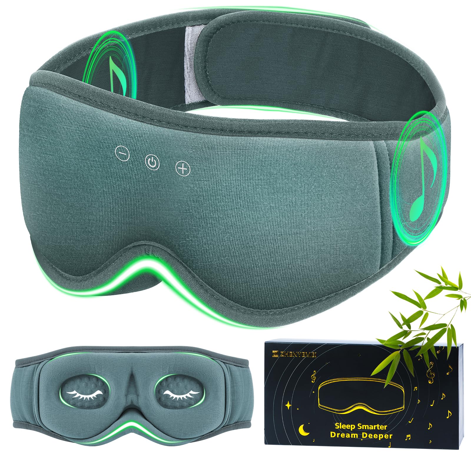 ZHENYEMEI Bamboo Cotton Sleep Mask with Bluetooth