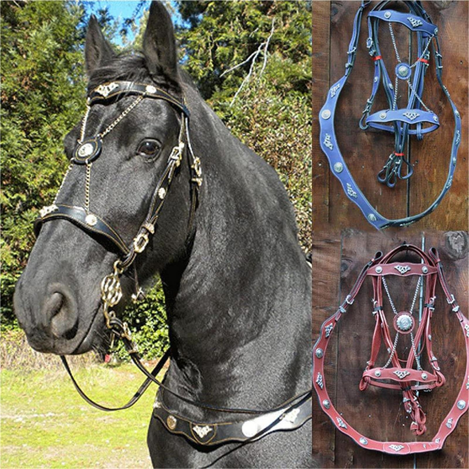 Halfter Für Pferde Ungefesselte Halfter und Führseile aus PU-Leder for Pferde, ergonomisch, bequem, mit Metallschnalle