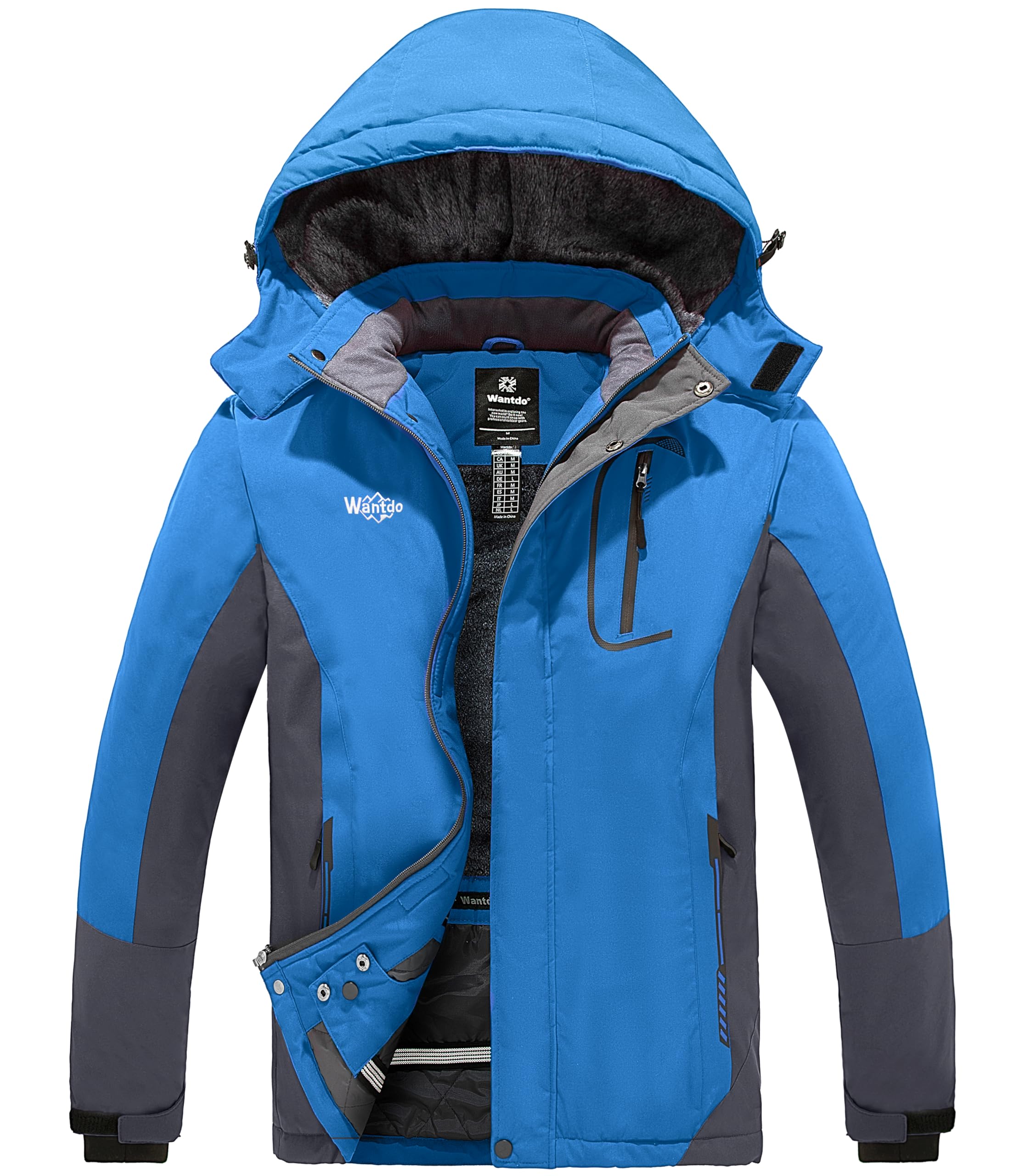 wantdo men's waterproof mountain jacket winter windproof ski coat parka blue l
