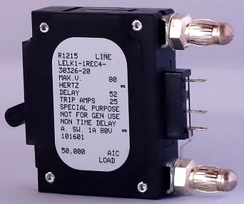 AIRPAX LELK1-1REC4-30326-20 20 AMPS, 25 Trip AMPS, 80 VDC, Circuit Breaker, Hydraulic DELAY, LEL Series, Lever Actuator, Magnetic, Non TIME DELAY, Panel Mount, Single Pole, Special Purpose
