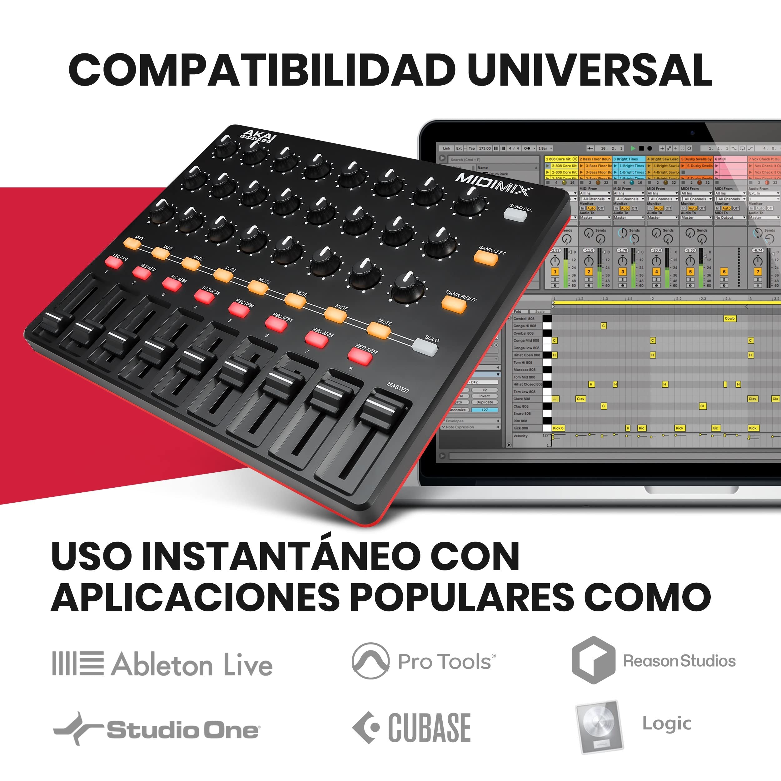 AKAI Professional MidiMix + auriculares HDH40 de M-Audio - Mezclador y controlador MIDI USB con Auriculares de estudio de diseño cerrado para grabación y monitorización en estudio