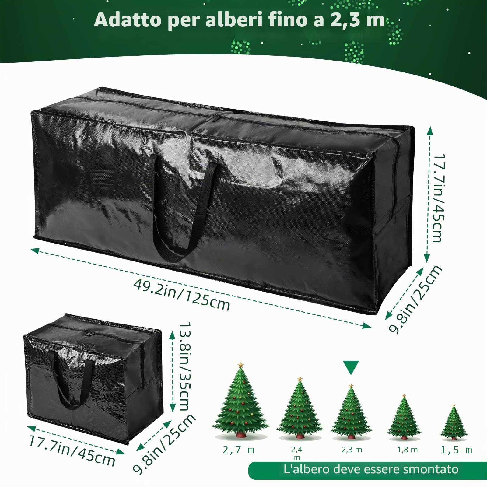 Set di 4 sacchetti per albero di Natale, impermeabili, organizer per alberi sezionali, decorazioni, luci e confezioni regalo, con manici rinforzati e cerniera resistente