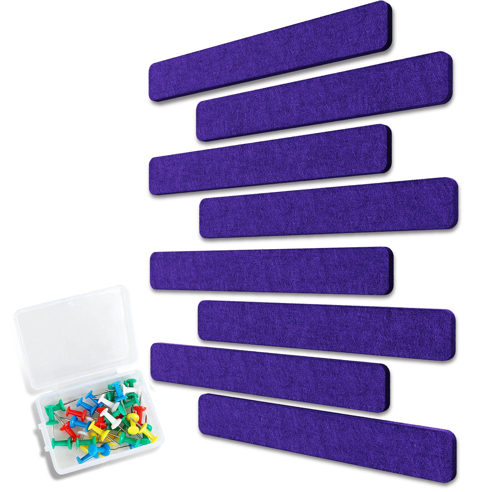Uoisaiko Felt Pin Board Bar 33cm x 5cm, Pack of 8 Bulletin Board Strips with 40 Push Pins, Home Office Memo Notice Boards Felt Wall Tiles (Dark Purple, Small) โ image 1