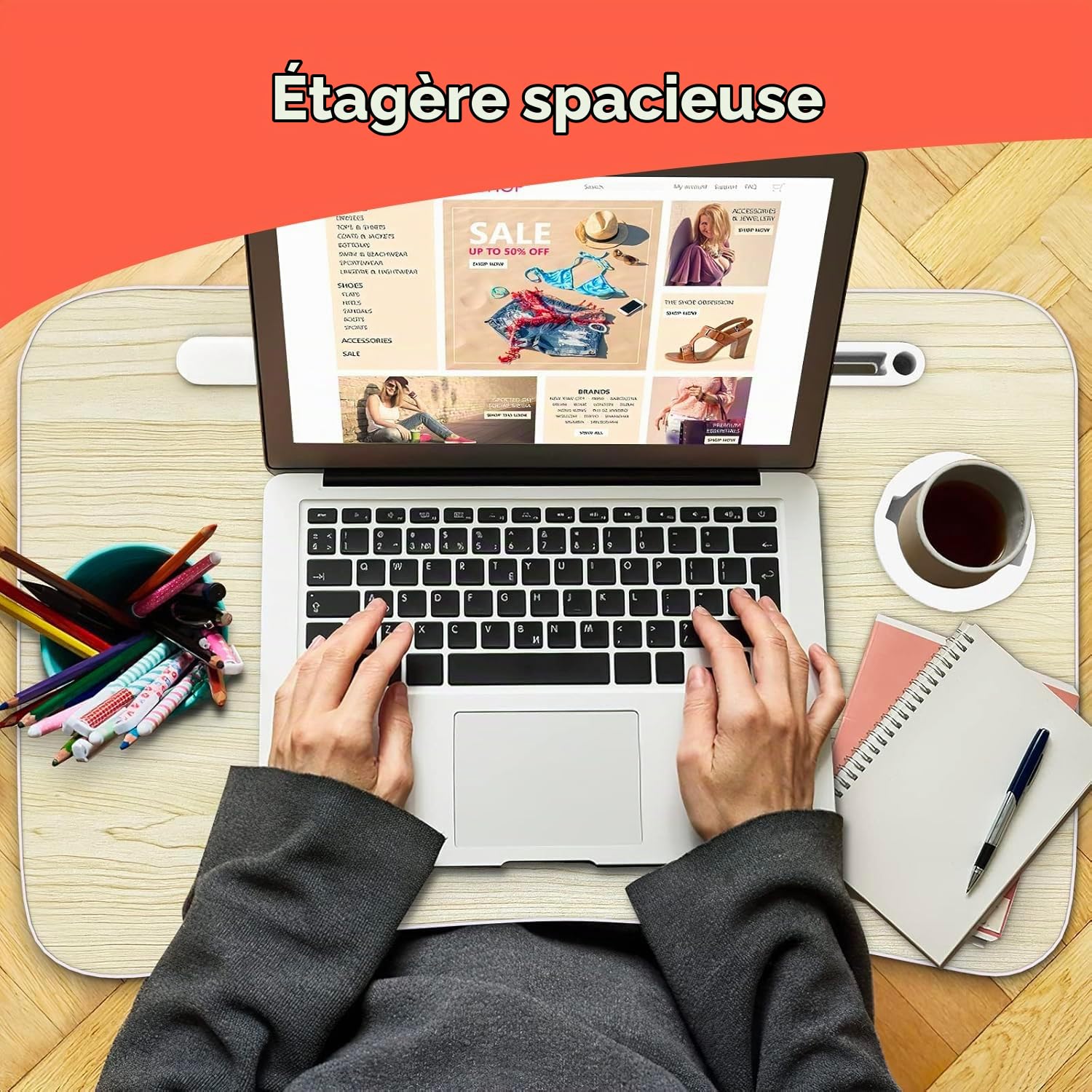 Avilia Table Pliante de lit avec Porte-gobelet et Support pour Tablette, 60 x 40 cm, Noir, Peu encombrant, Facile à Transporter, idéale pour Salon, Chambre, espaces détente et Travail Intelligent