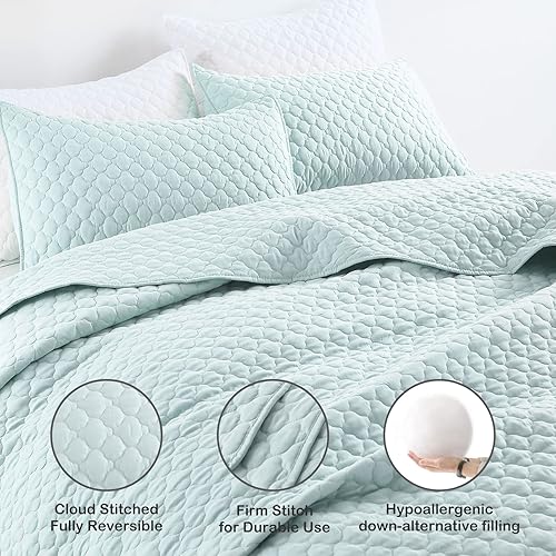 Miniatura 3 de HORIMOTE HOME Juego de edredón de tamaño individual, color azul aguamarina, ligero para verano, de microfibra ultrasuave, estilo moderno, acolchado