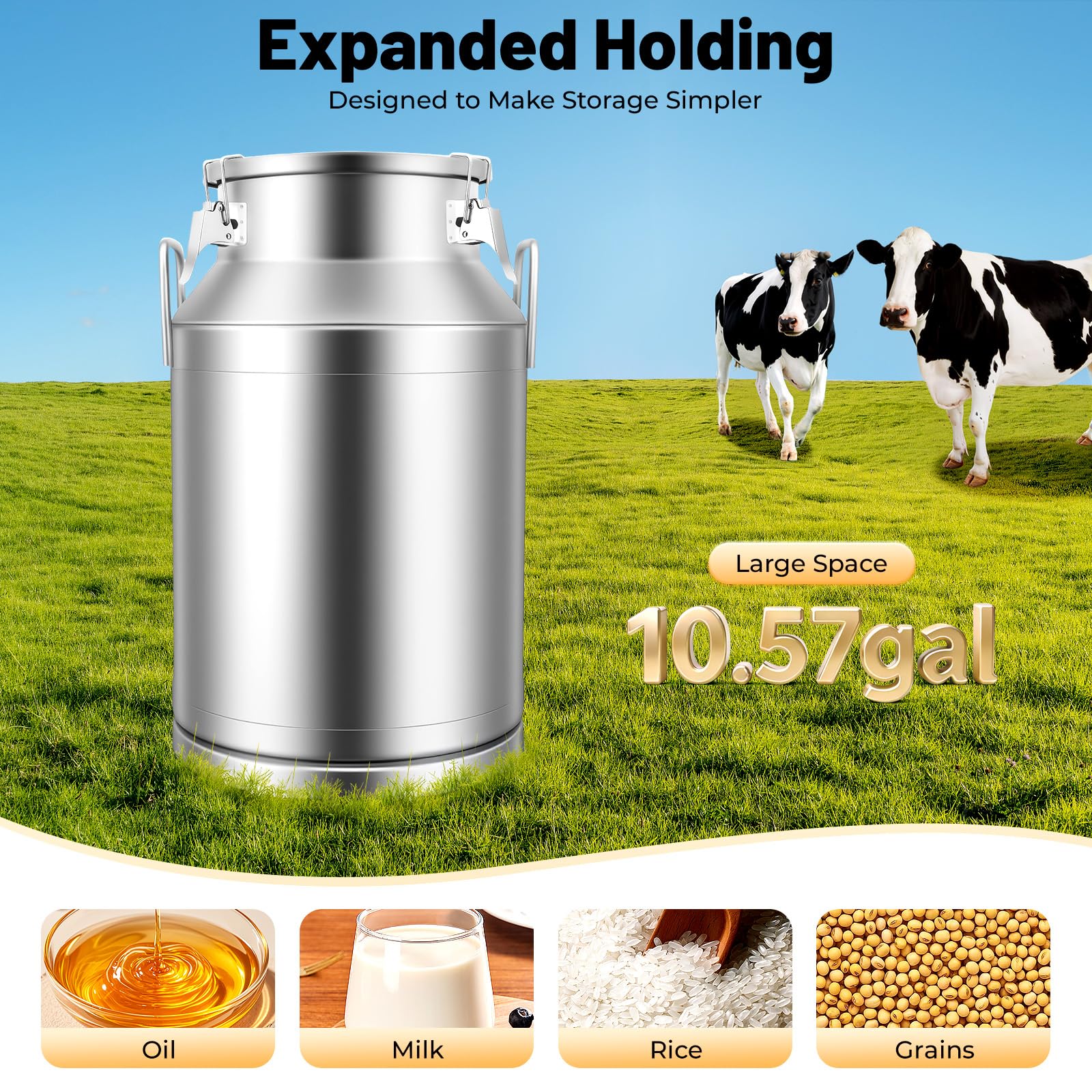 Caraffa per il trasporto del latte in acciaio inox, con coperchio, ermetica, adatta per il trasporto o la conservazione (40 l)