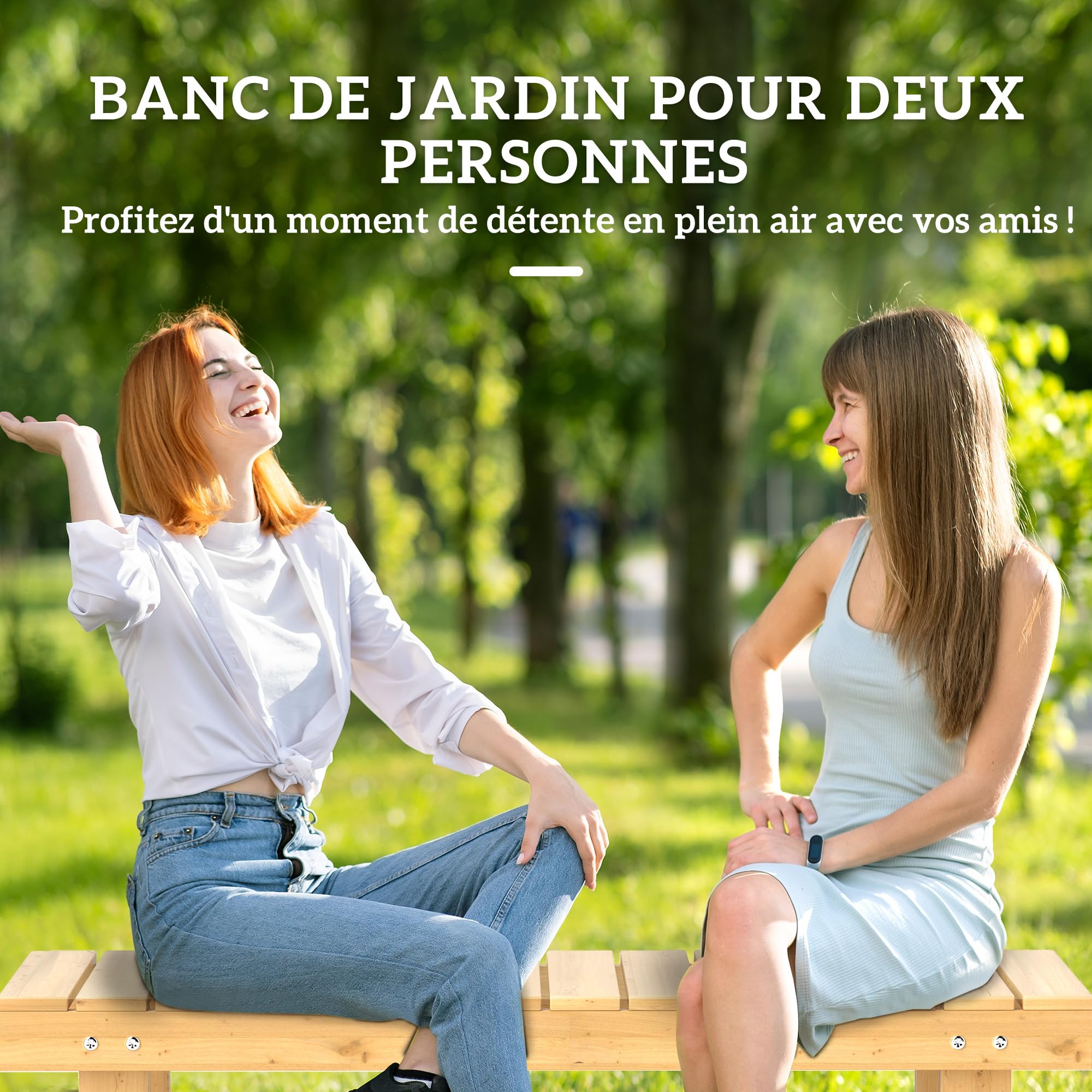 Outsunny Banc de Jardin Bois 2 Places Style Rural Chic110 x38 x35 cm | Assise à Lattes, Sapin pré-huilé