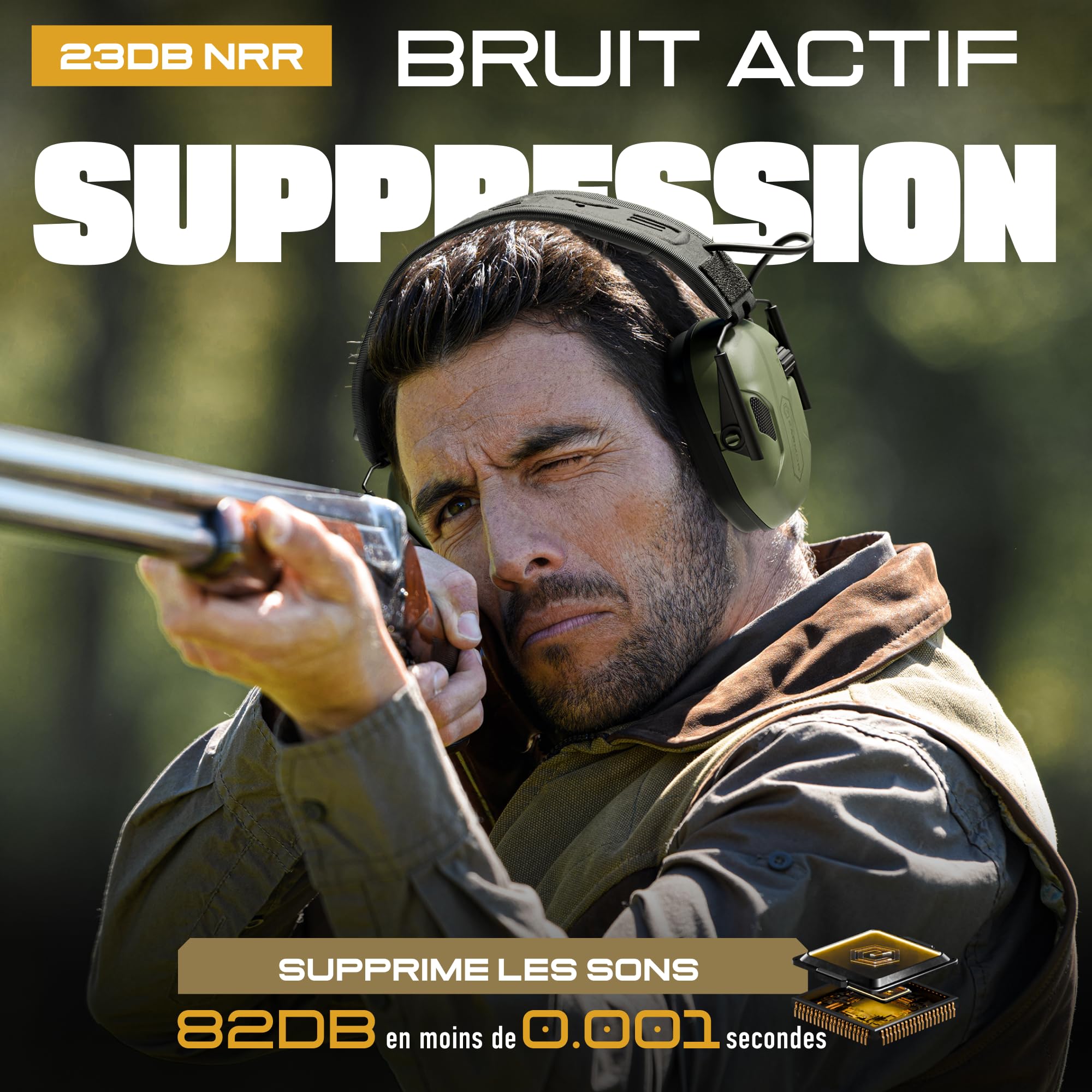 Earmor M300A Protection auditive électronique pour la chasse, le tir, valeur d'isolation acoustique, SNR 29 dB, réglage dynamique du bruit