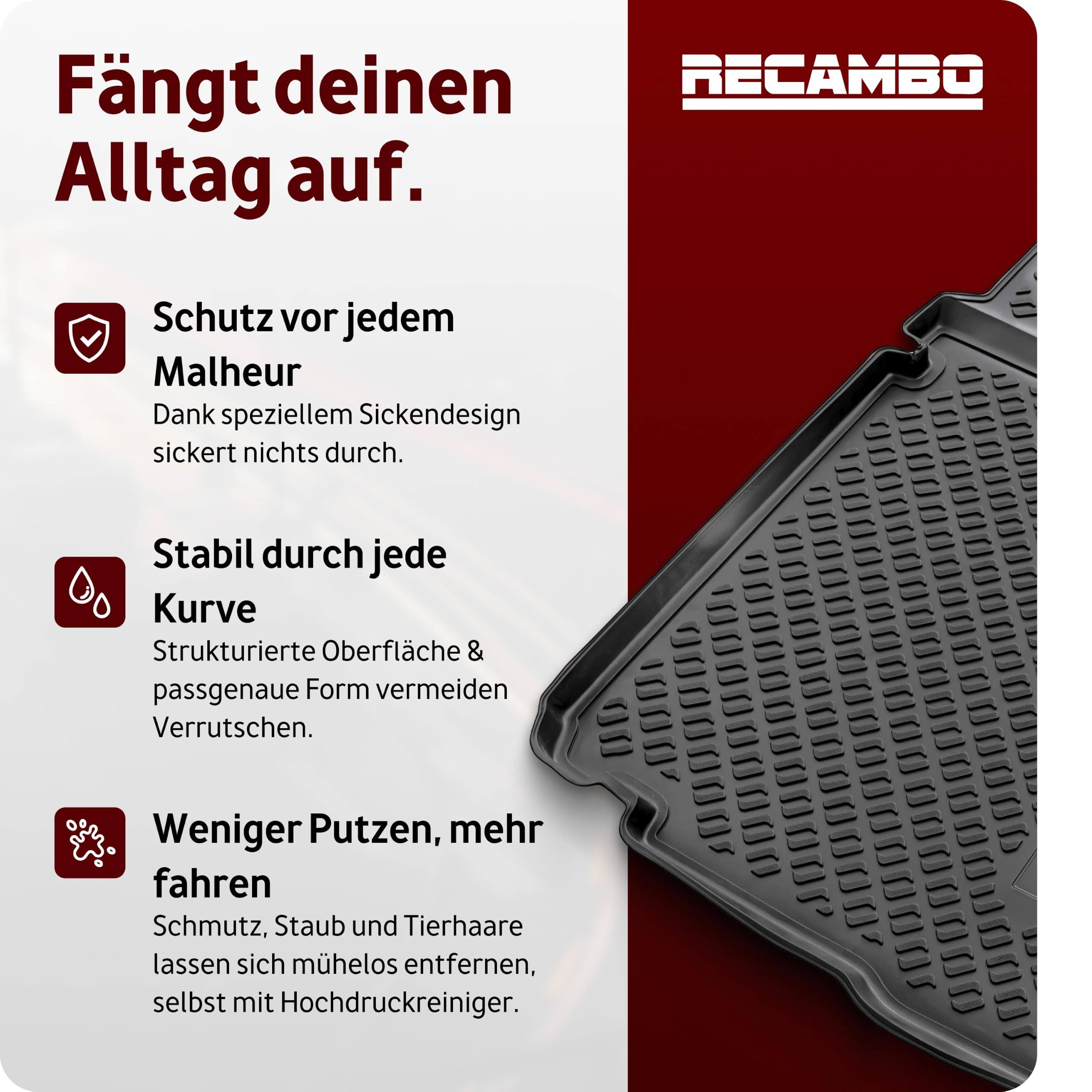 RECAMBO Kofferraum Schutzmatte passend für Opel Mokka B | BJ ab 2021-3D Gummi Kofferraumwanne/Laderaumwanne | Kofferraummatte mit hohem Rand | rutschfest | robust | abwaschbar