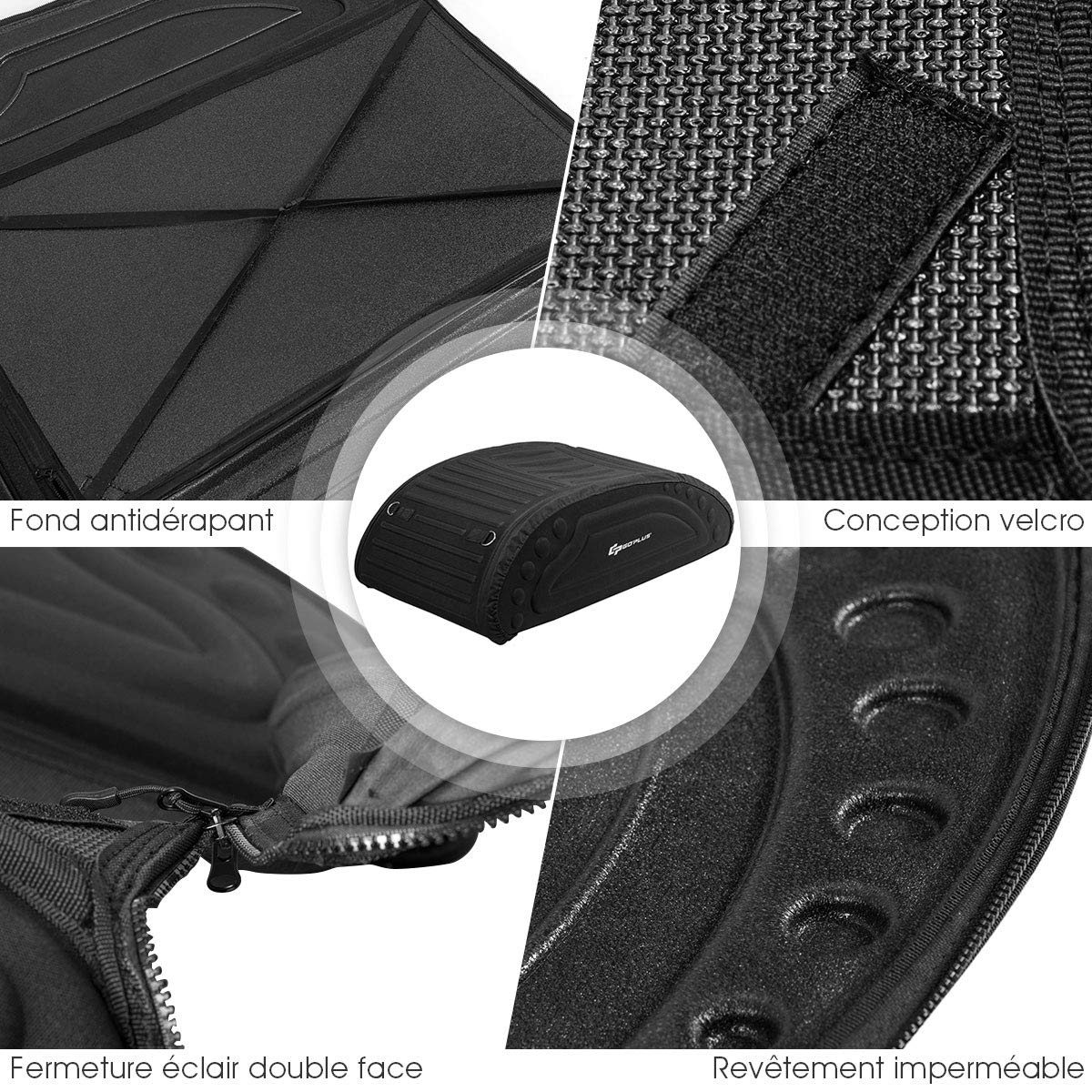 GOPLUS Coffre de Toit Voiture Pliable, 4 Cordons d’Attachement, Sac de Toit Voiture Utilisable avec ou sans Barre de Toit, Surface Imperméable, Charge 60KG, Sac de Transport, Sangle de Sécurité Dedans