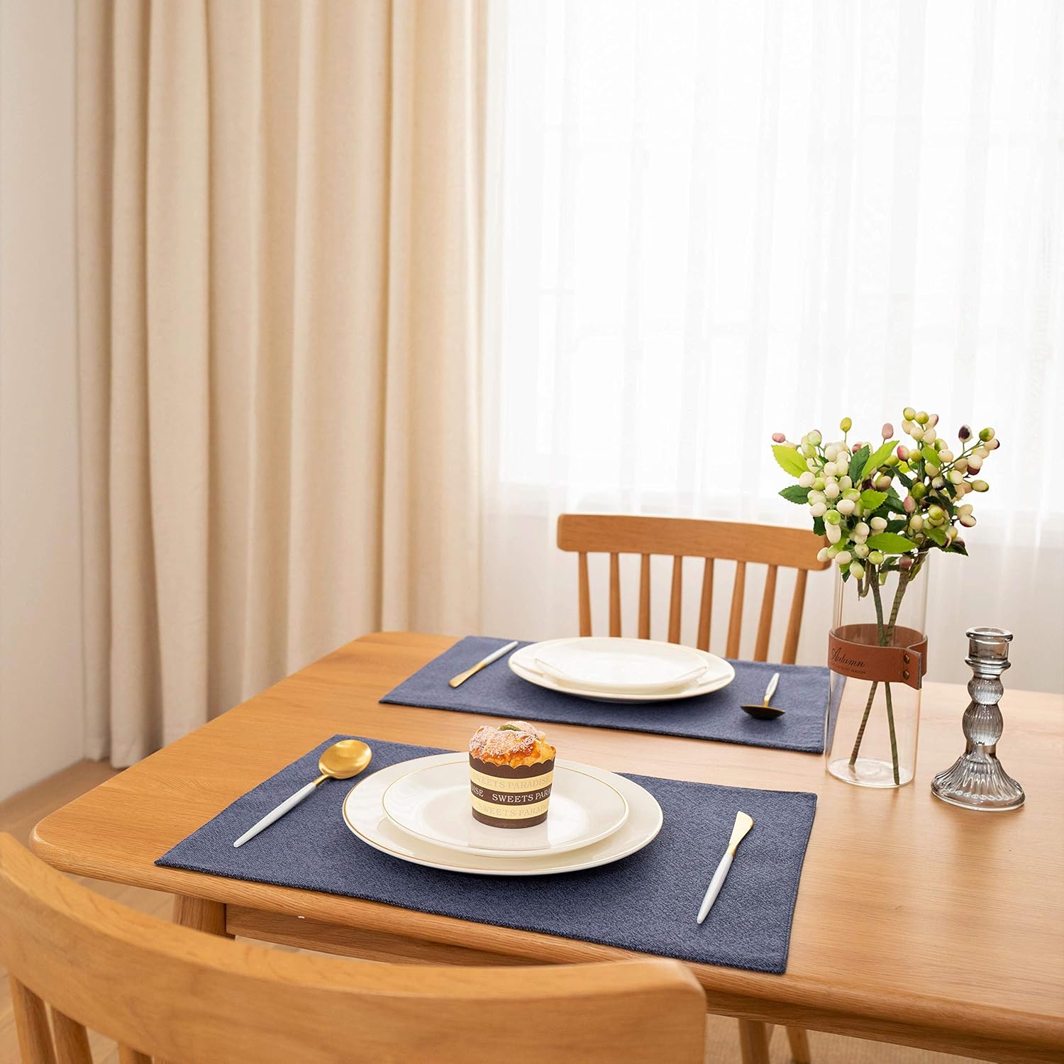 Spring Garden Home Blue Placemats for Dinner Table Set of 6 Washable Linen Place Mats for Kitchen Tabletop (13 X 19 inches, Navy Blue)