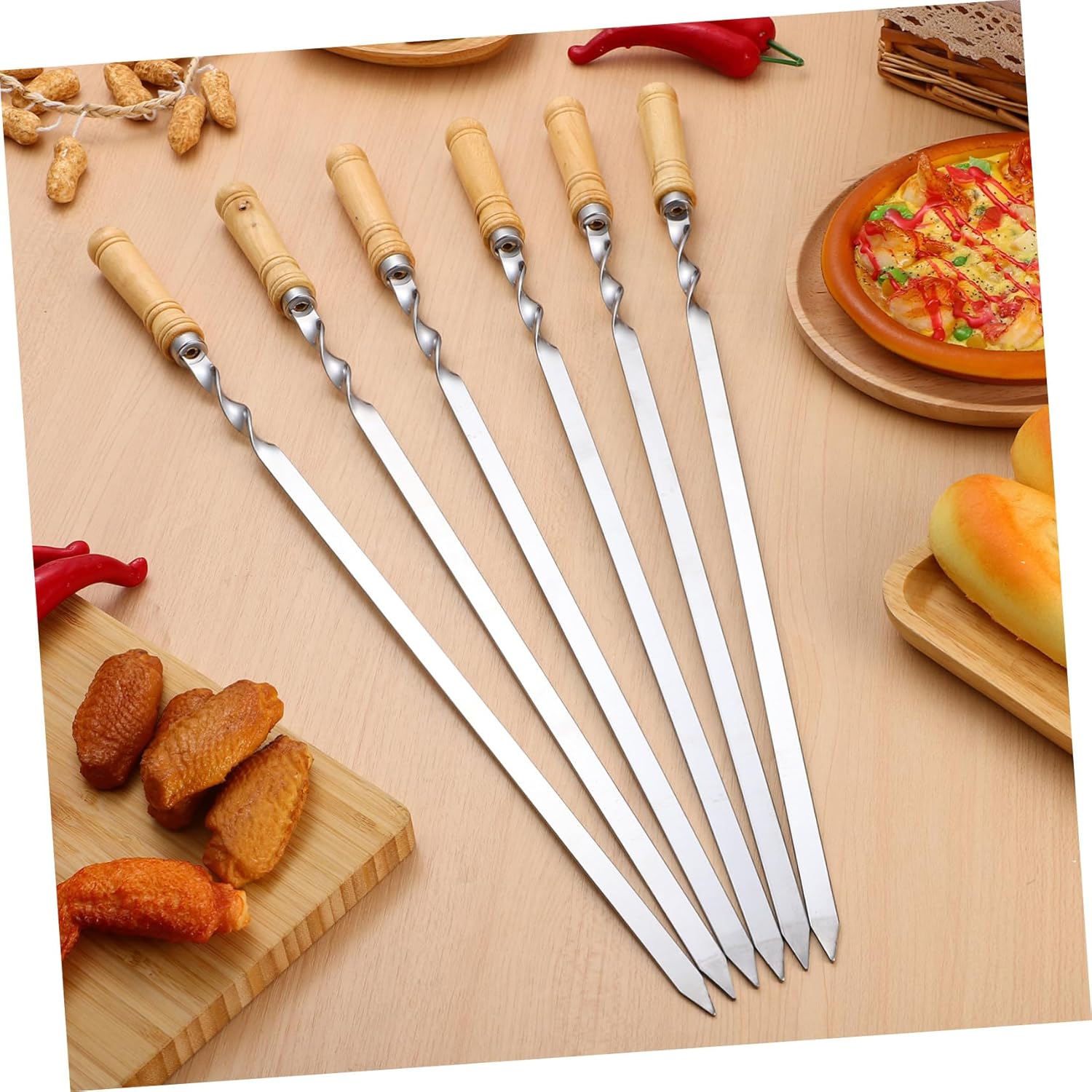 18pcs Bbq Grill Accessories Stainless Steel Skewers Flat Design Easy to Clean for Outdoor Dining Picnic