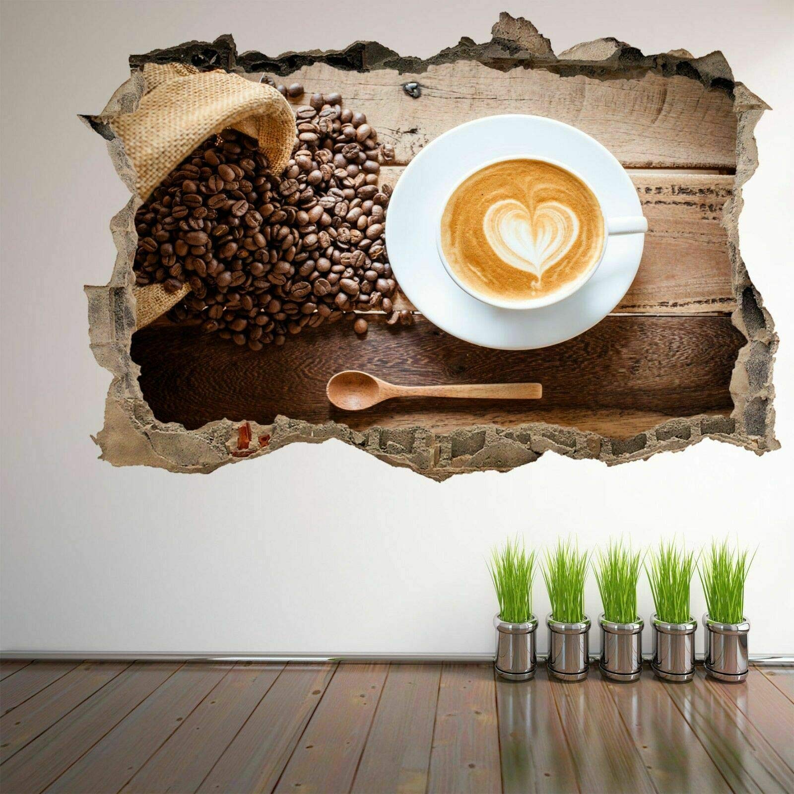 Sztuka ścienna naklejki 3D kawa efekt specjalny widok na zewnątrz popękanej ściany dekoracyjne usuwalne winylowe naklejki ścienne do salonu, sypialni mural 75 x 113 cm