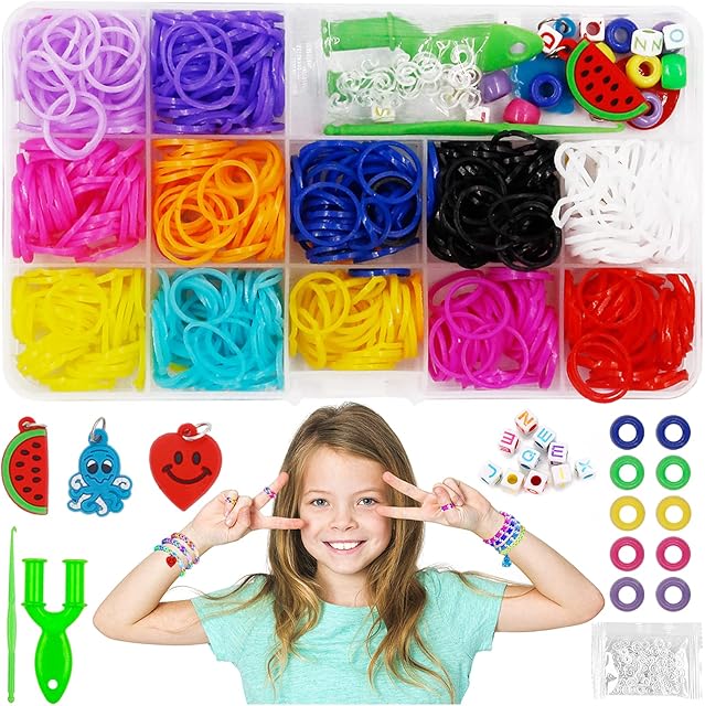 Loom Rubber Bands Kit, Bracelet Making Refill Set Colorful Twist Bands Friendship Braided Kit with Pendant/Charms Beads/Weaving Tools/Storage Case for Girls Kids DIY Birthday Party X-mas Gift-12Colors