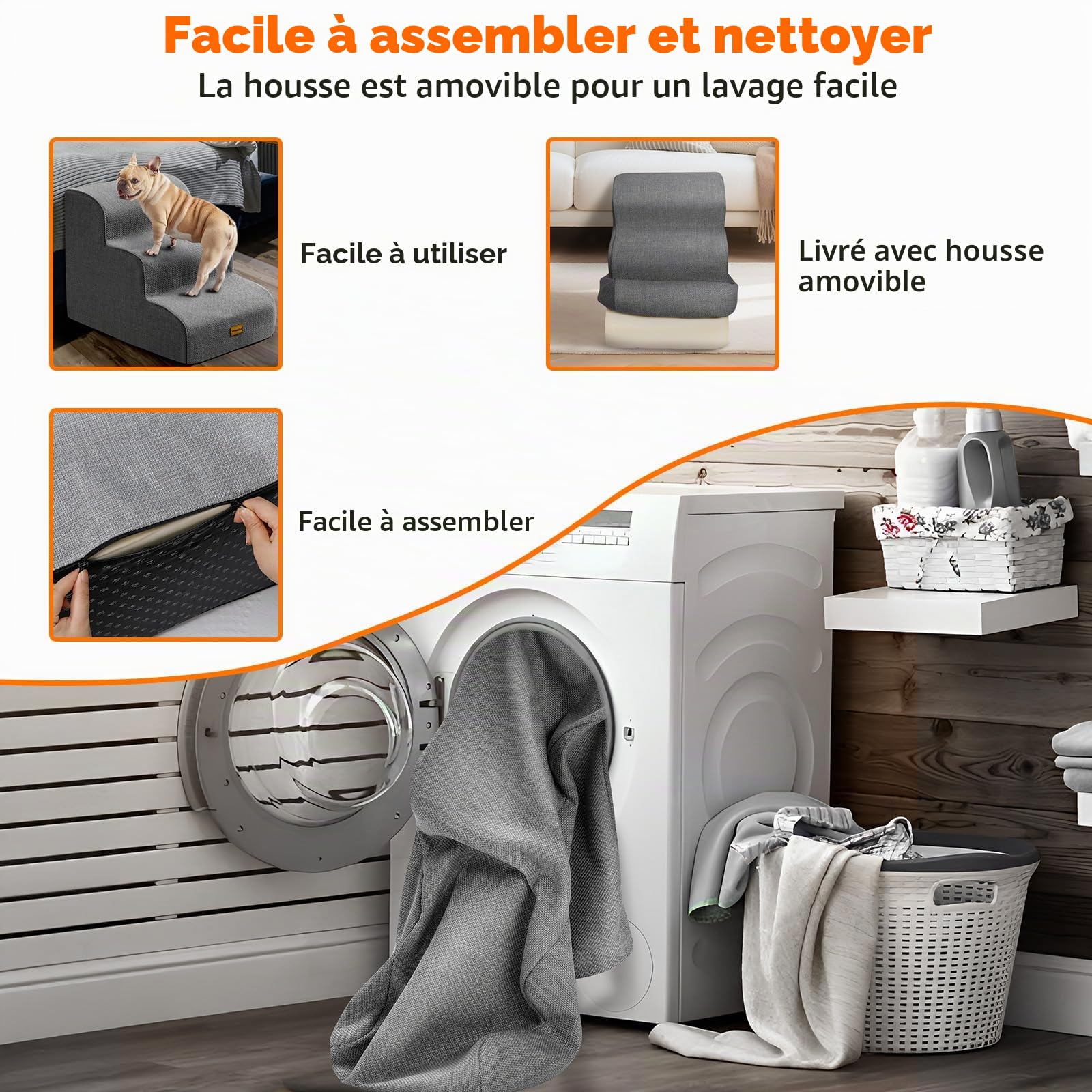 Gimars Escalier Robuste Extra Large pour Chiens en Mousse Haute densité 30D pour Lits surélevés, pour Petits et Moyens Chiens, escalier Anti-dérapant pour Animaux de Compagnie
