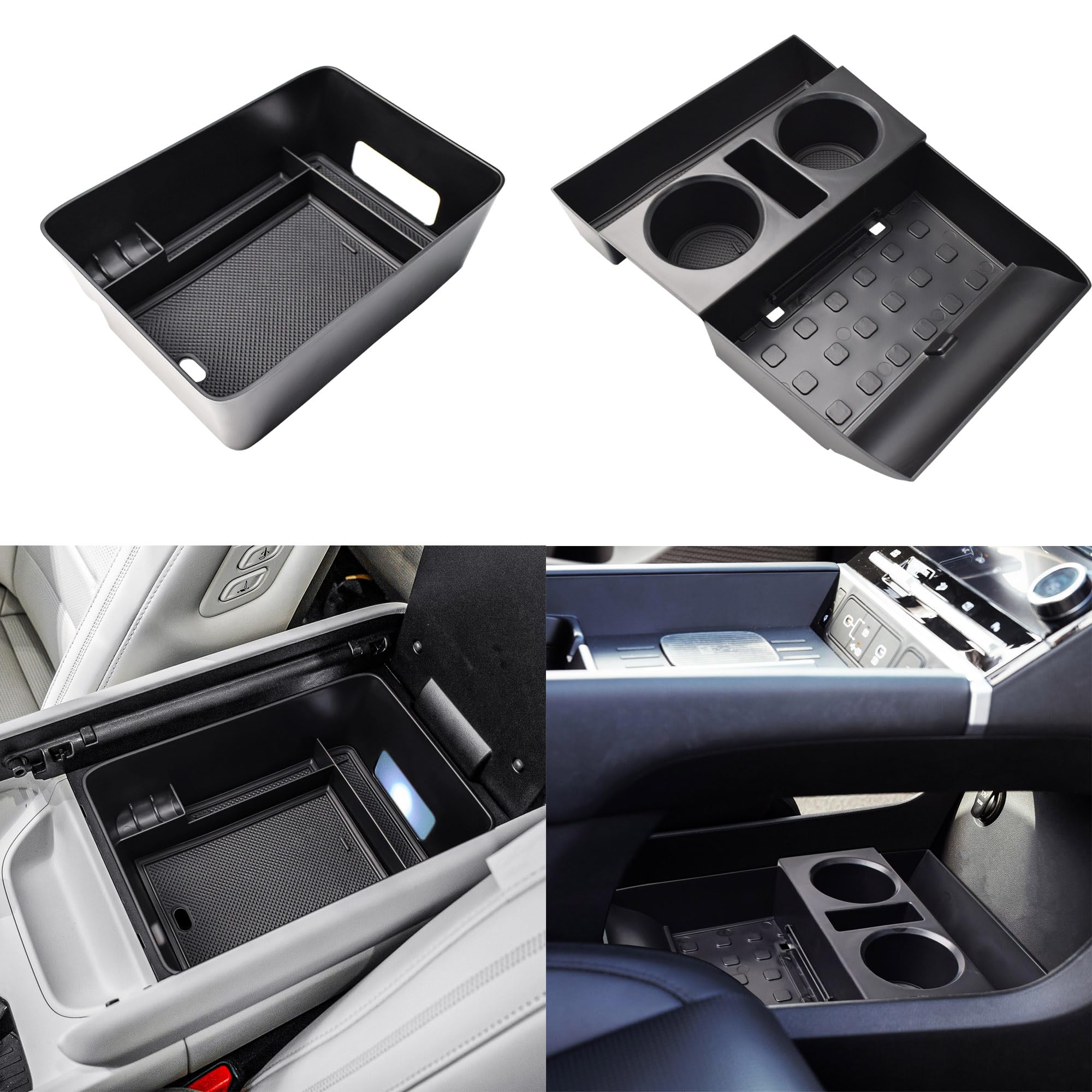 TACOBRO 2-Piece Center Console Organizer Tray Set For 2024-2025 Hyundai Santa Fe – Armrest & Lower Tray With Cup Holders, ABS Plastic, Custom Fit