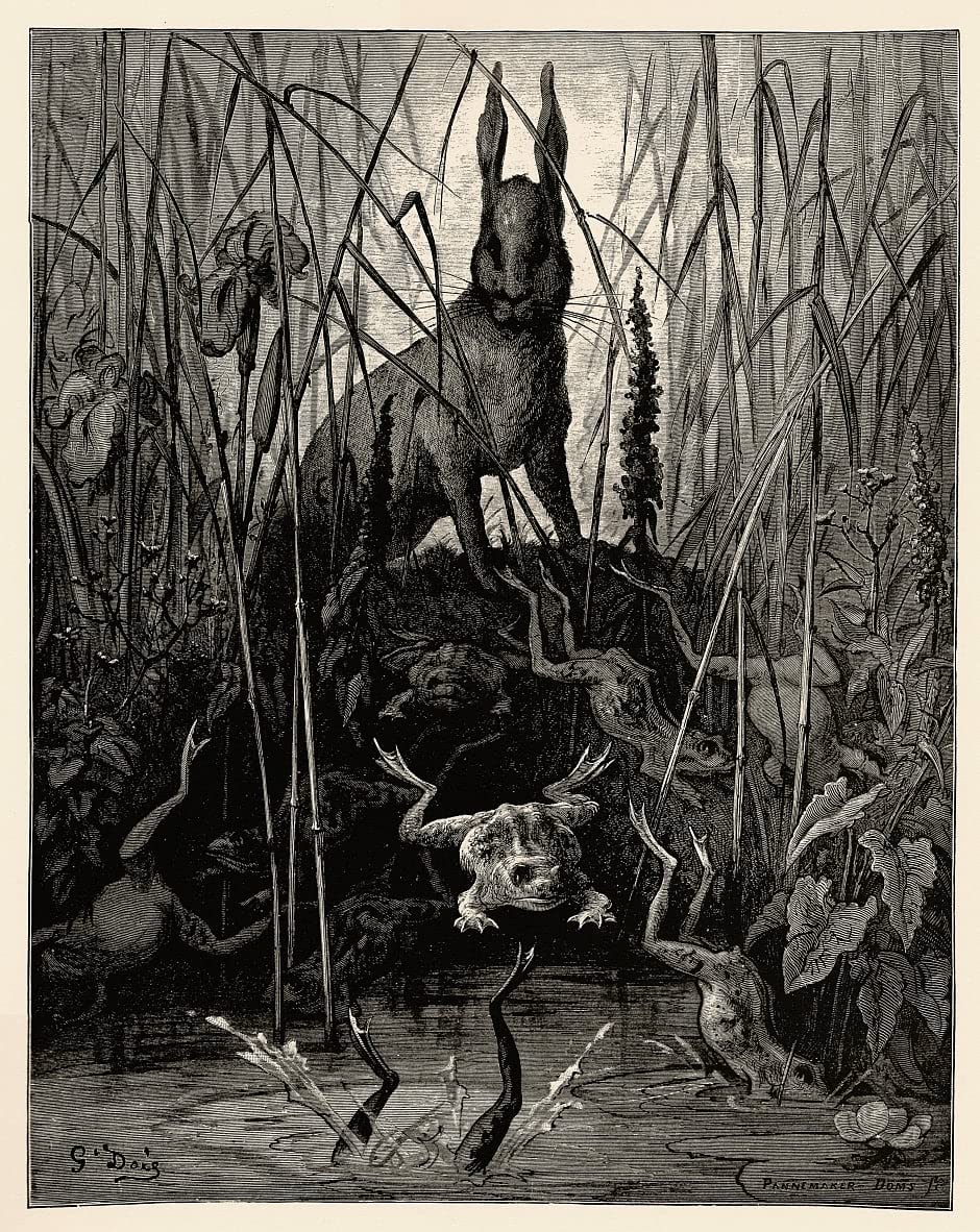 PSVDCTOO Famous Canvas Wall Art Artwork Paintings the Hare and the Frogs by Gustave Dore Poster Artworks for Room Decor 60x90cm