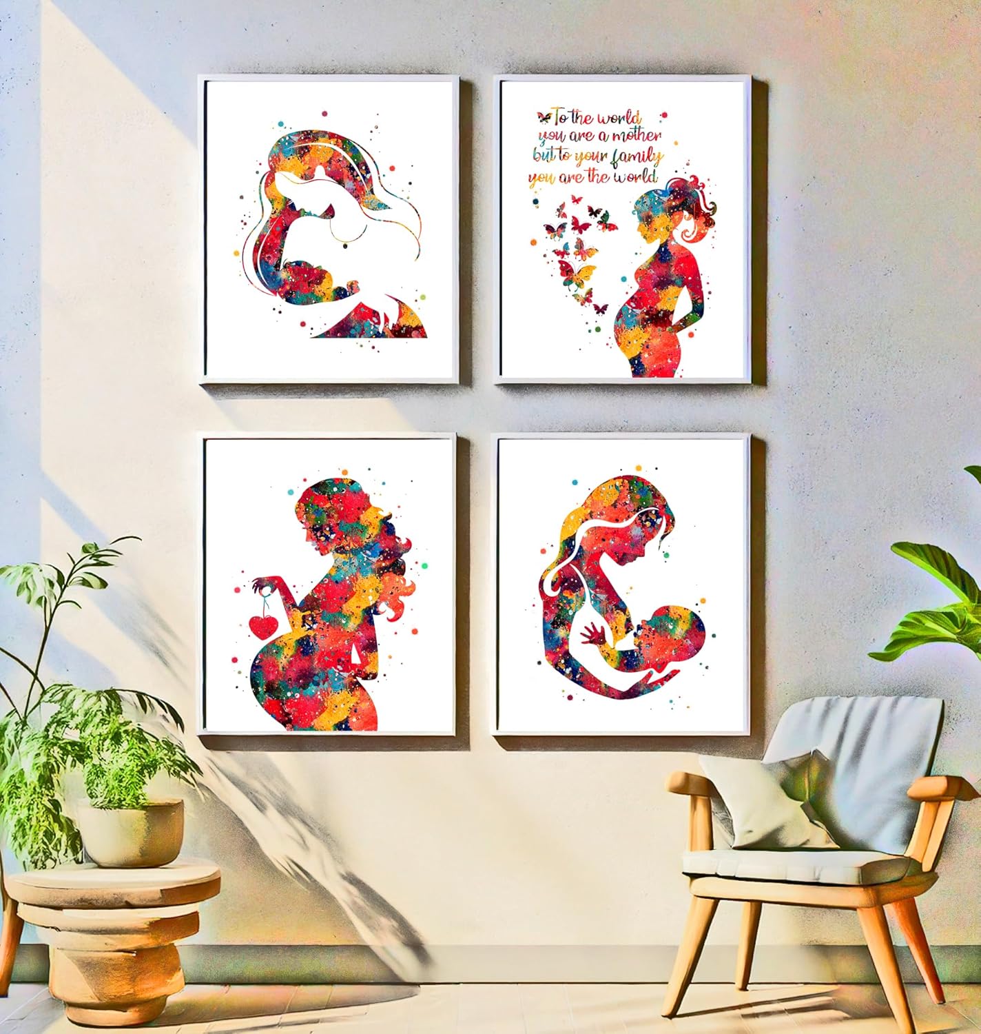 Watercolor Maternity Pregnancy Breastfeeding Baby Bond Illustration Art Print Set for OBGYN Clinic Display, Lactation Room Nursery Bedroom Office Mothers Space Wall Art, Young Mom Expectant Parent Midwife Gynecologist Baby Shower Mothers Day Graduation Gifts - 8x10 Unframed Print Set