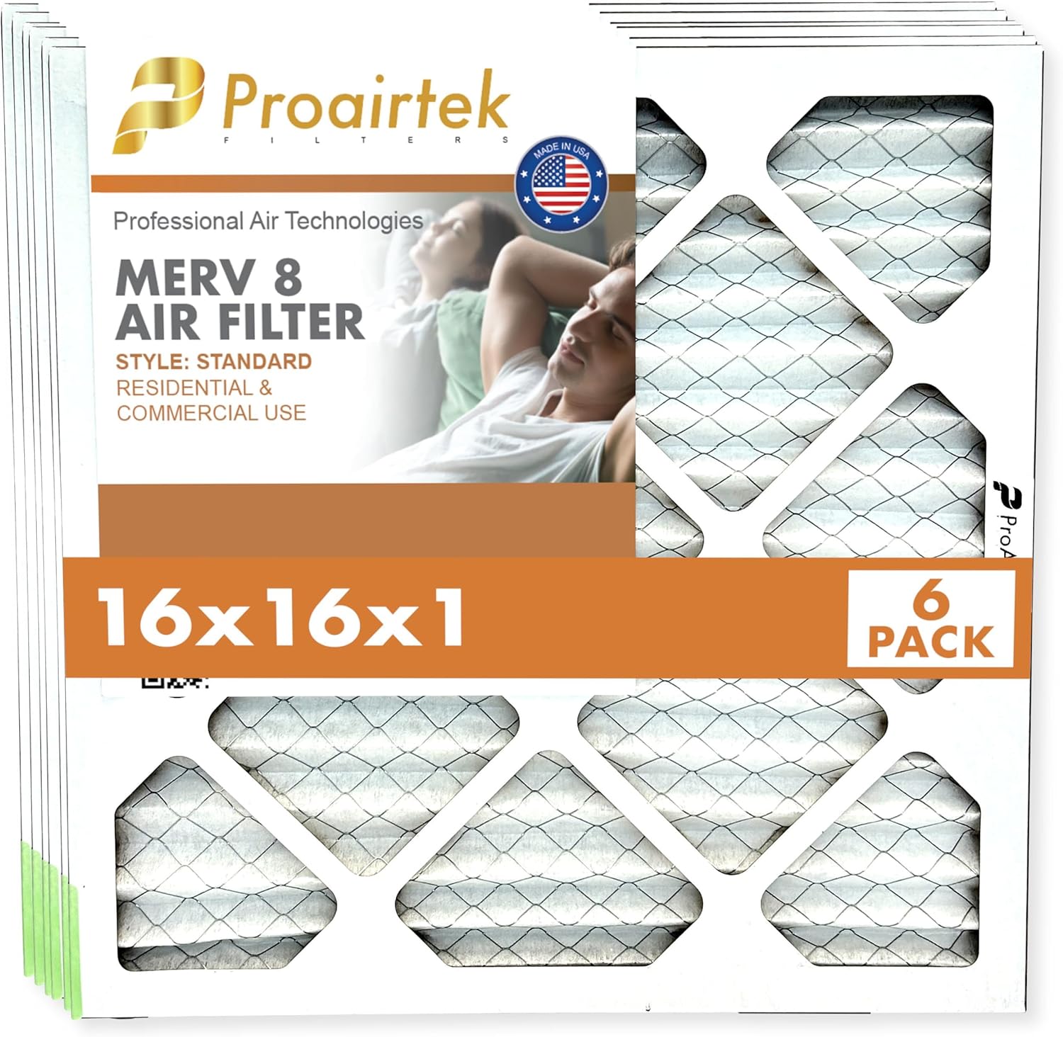 Proairtek AF16161M08SWH Model 16x16x1 Pack of 6 Air Filters, MERV 8; Ideal for Anyone Wanting Clean, Crisp Air in Their Home