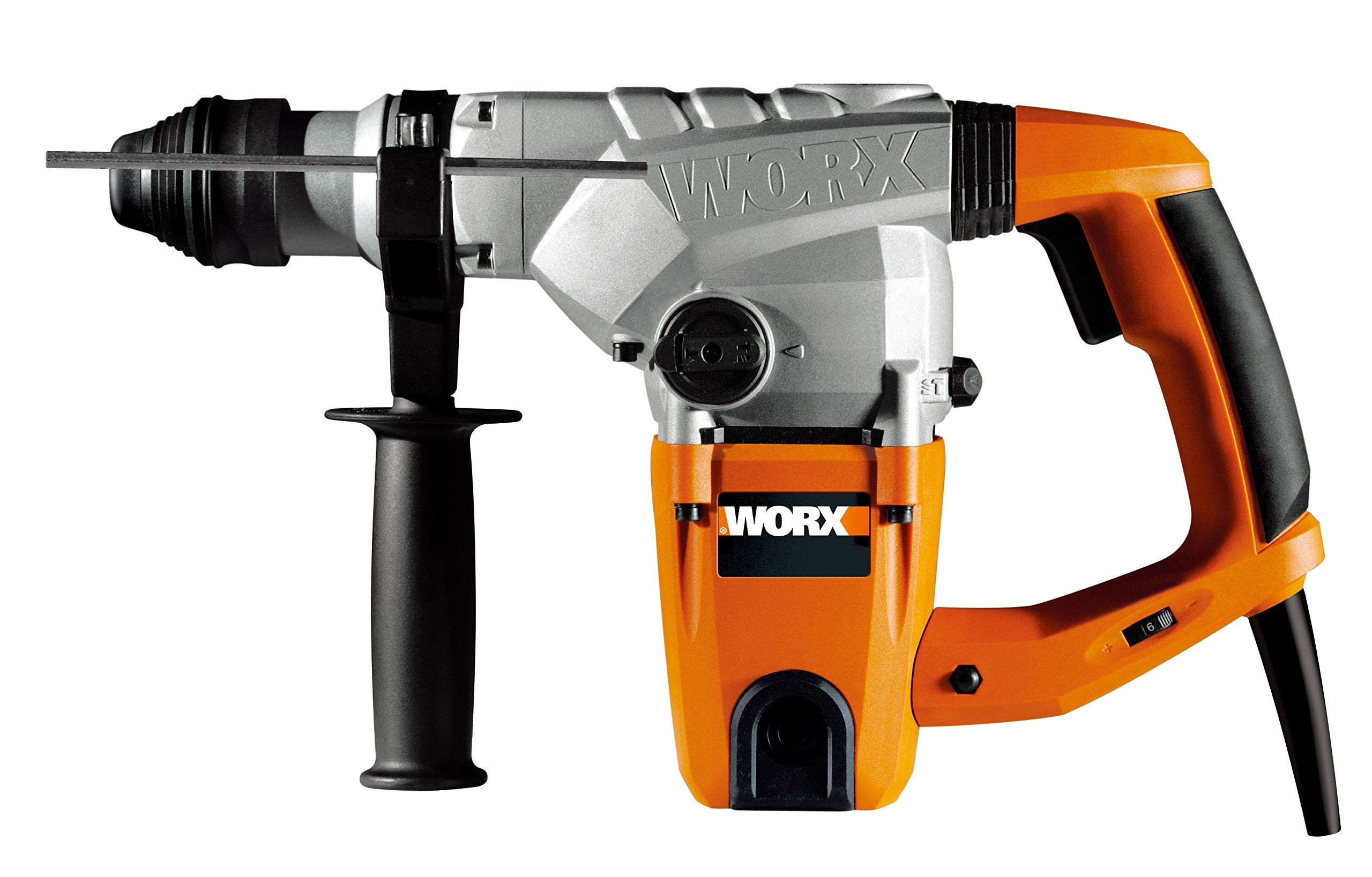 WORX WX333 Martillo SDS-Plus, 1.250W, 5J de potencia, 750r.p.m 3.700i.p.m, Caja de engranajes de aluminio, velocidad variable, taladro con percusión y solo percusión, para reformas intermedias | Potente taladro SDS plus con mango antivibración, para talad