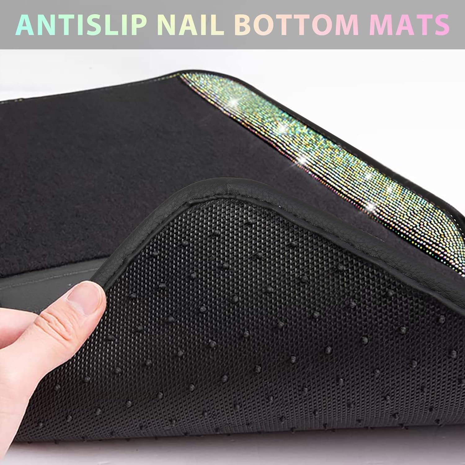 CAR PASS Iridescent Bling Rhinestones Diamond Car Floor Mats Waterproof, Anti-Slip PVC Heel Pad, Universal for Automotive SUV,Sedan,Van,4pcs Girl Women Lady Sparkly Shining Multicolor Colorful Crystal - Image 7