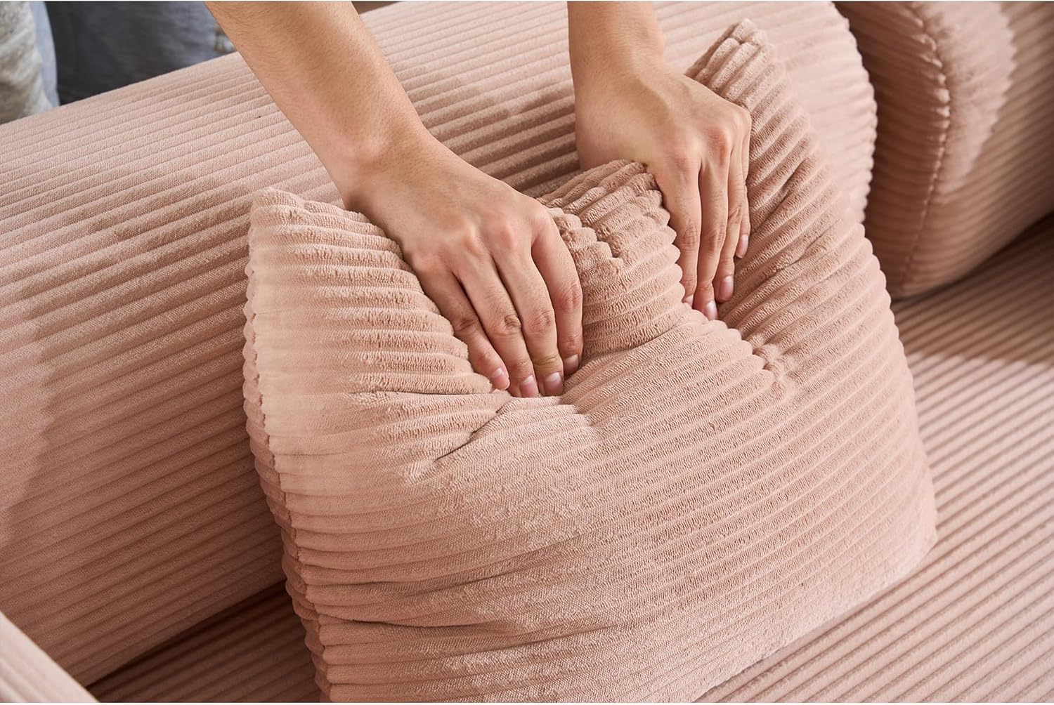 78 Inch Boneless Couch, 4-in-1 Folding Convertible Sofa Bed,Corduroy Loveseat Sleeper with Pull Out Bed, Floor Sofa Modular Futon Couch for Living Room Bedroom Lounge (Pink)