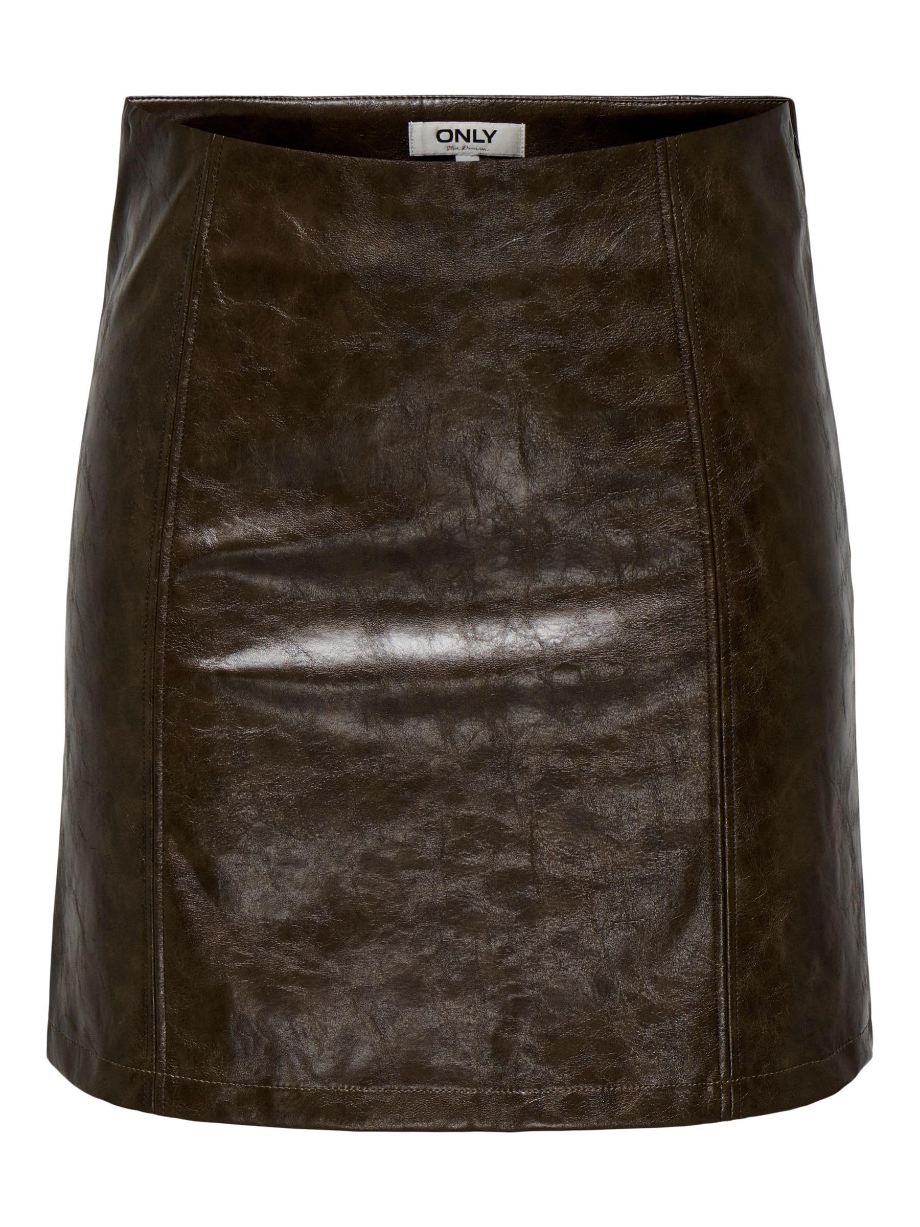 ONLY Onleverle Hw Faux Leather Skirt PNT, Dark Earth, L