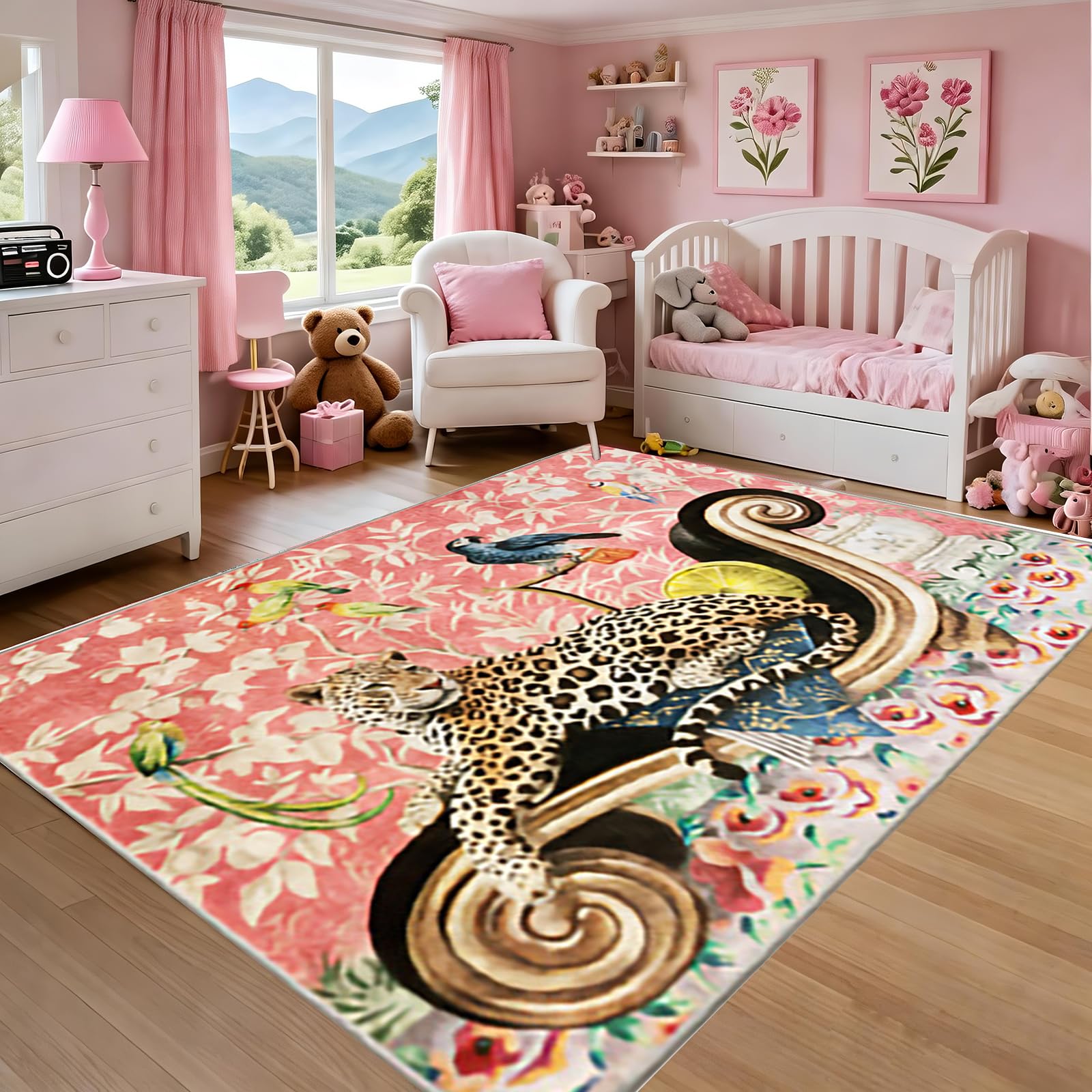 ラグ・カーペット MIYOSHI RUG LEOPARD FLOWER CHAIR RUG Amazon.com: Qmkmyy Baby Pink Leopard Floral Area Rug Wild Cheetah