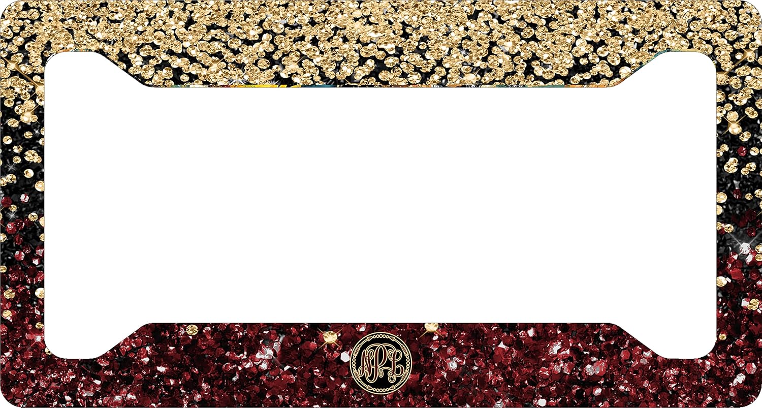Gold and Red Glitter (EFFECT) Personalized License Plate and Accessories,Personalized, Custom Car Tag, License Plate for women, Monogram (License Plate and Frame)