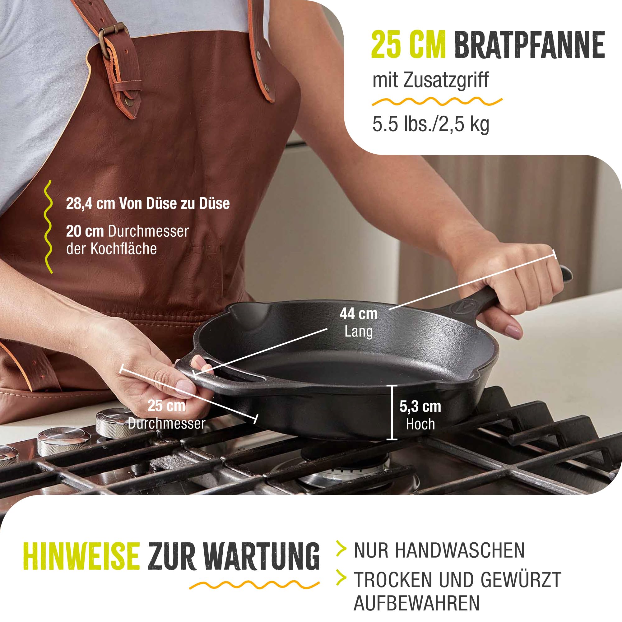 VICTORIA Bratpfanne Gusseisenpfanne Eingebrannte 25cm Day of the Dead La Catrina, für Grill, Backofen, Induction, Gas, Cast Iron Skillet Toxic Free Non-Stick Kochgeschirr oder PFOA