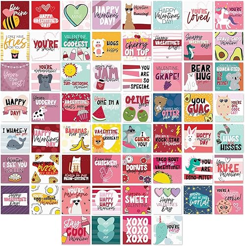 Canopy Street Mini tarjetas del día de San Valentín, 60 tarjetas divertidas para el día de San Valentín, 3.5 x 3.5 pulgadas, pequeñas, de doble