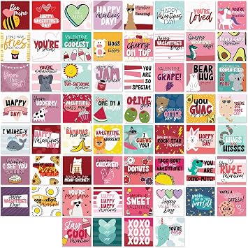Canopy Street Mini Valentines Day Cards / 60 Cute Funny To From Happy Valentines Day Cards / 3.5" x 3.5" Small Double Sided Love Day Classroom Valentines Card Pack