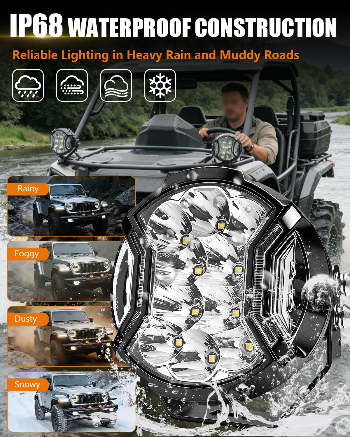 Chelhead Super jasny 5-calowy pasek świetlny LED, 172 W, światła do jazdy dziennej, 20400 lm, z bursztynowym złączem DRL i złączem DT, wodoszczelne reflektory IP68, kompatybilne z ciężarówkami UTV, 4