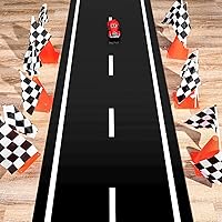 Vista 4 de Racetrack Floor Running Black Racer Party Decoration Mat Road Table Runner Long Racetrack Tablecloth Drag for Party(Simple Style,16 ft X 2 ft)