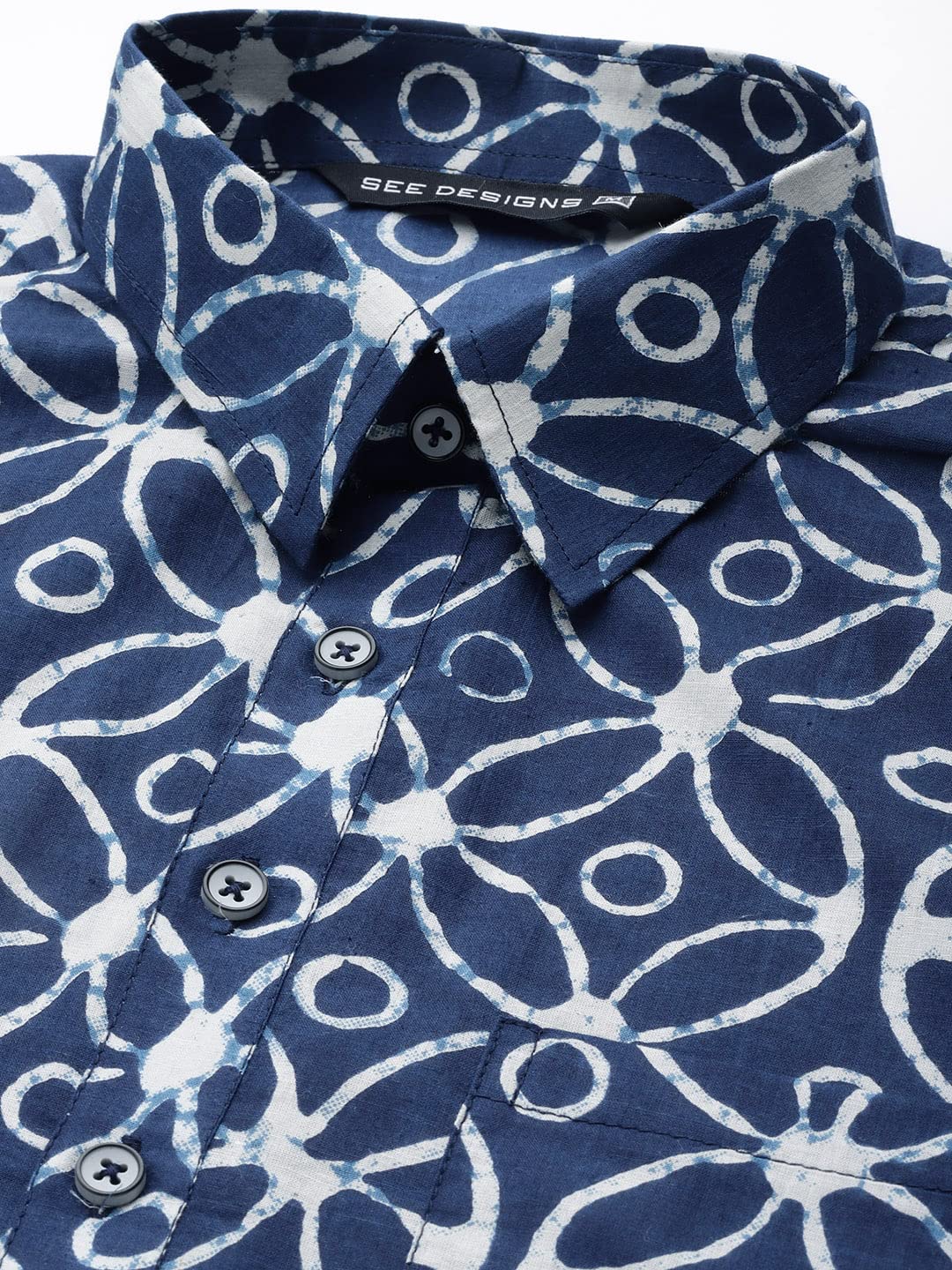 See Designs Men Blue Regular Pure Cotton Pathani Printed Men's Kurta_Sdpkt1139S