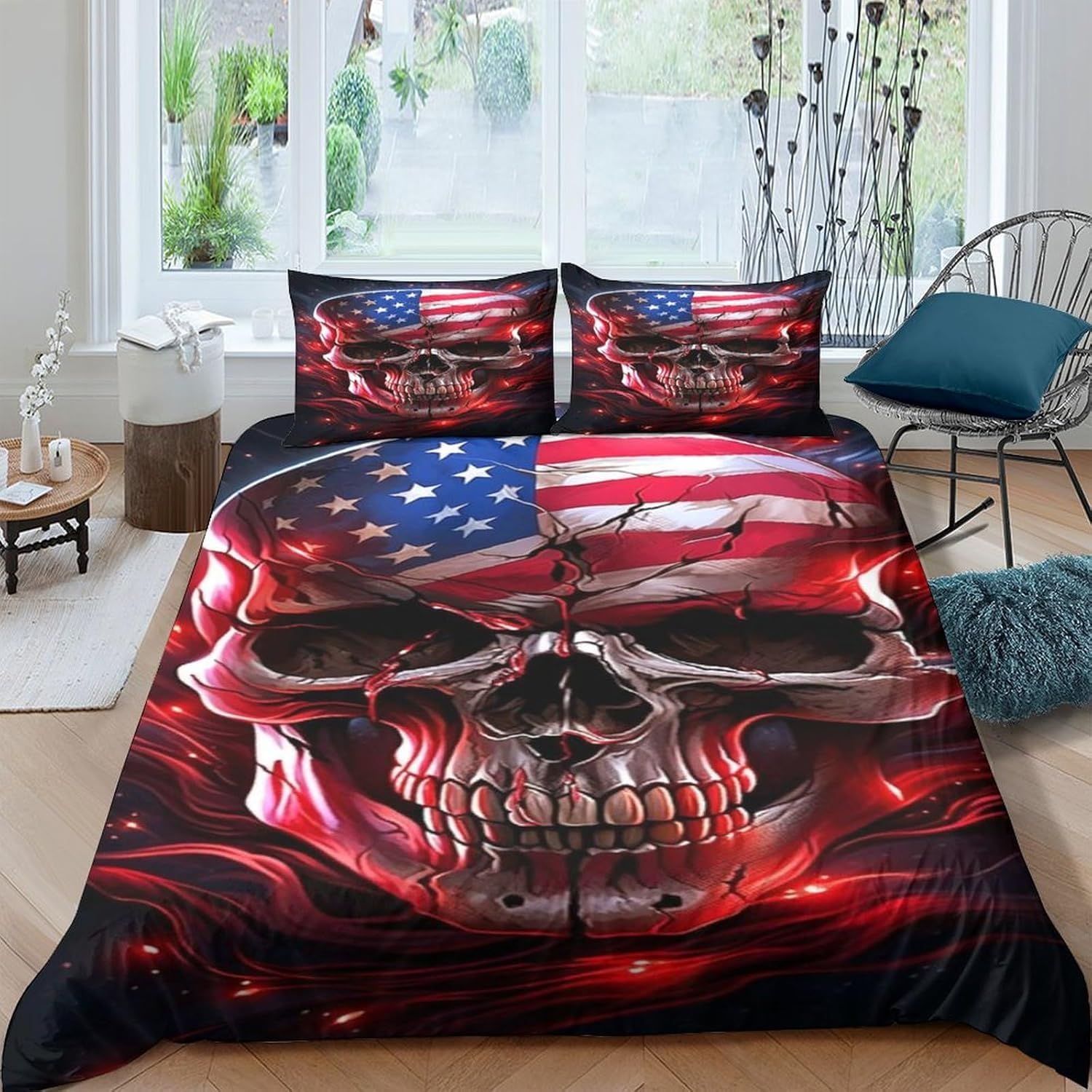 Ensemble de couette motif crâne 260x230 cm anti-plis pour un entretien rapide