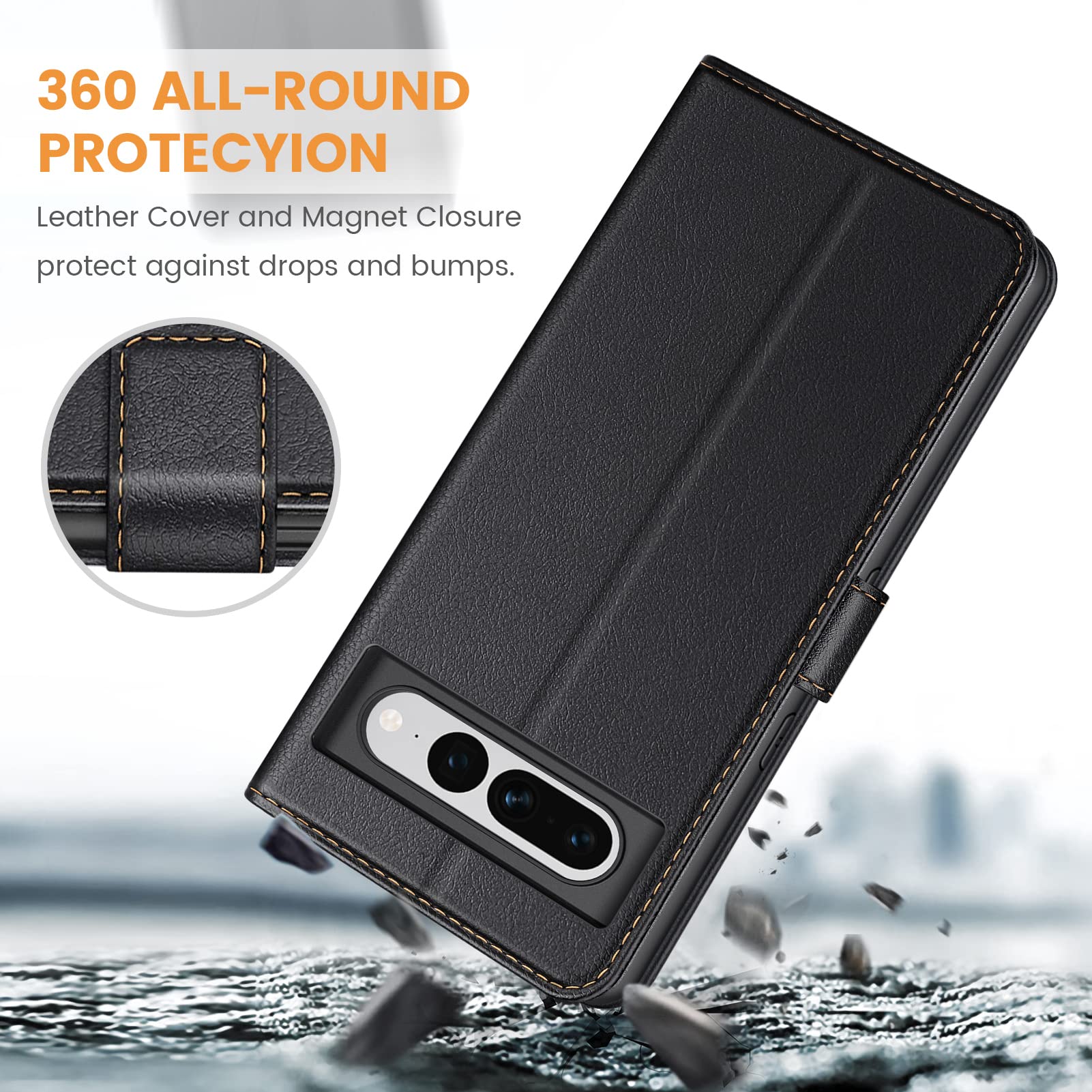 Custodia Con Pellicola Custodia Portafoglio Google Pixel 7A - Pellicola Inclusa, Pelle PU, Supporto Leggio, Antifurto Custodia Pelle Pu Portafoglio - Foto 11