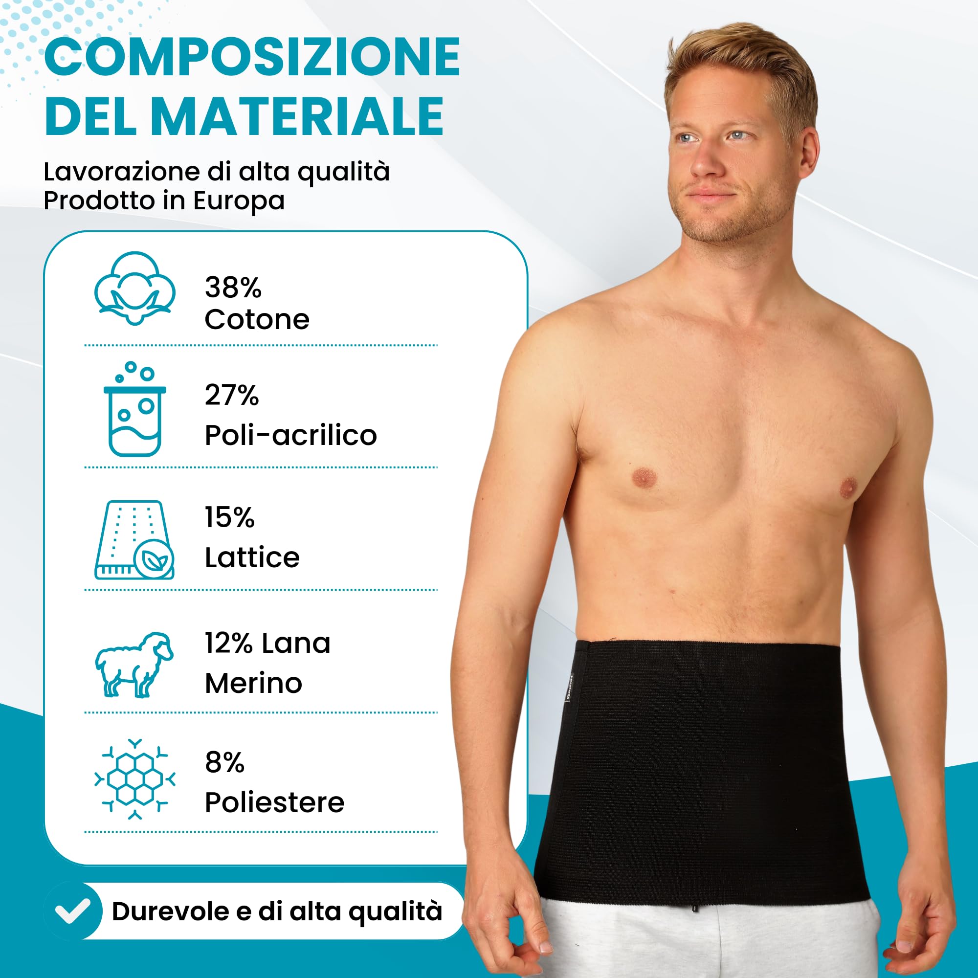 BeFit24 Pancera Riscaldante in Lana Merino per Uomo e Donna | Fascia Termica Lombare | Protezione Reni e Schiena | ScaldaReni Traspirante Lavabile Prodotto in Europa
