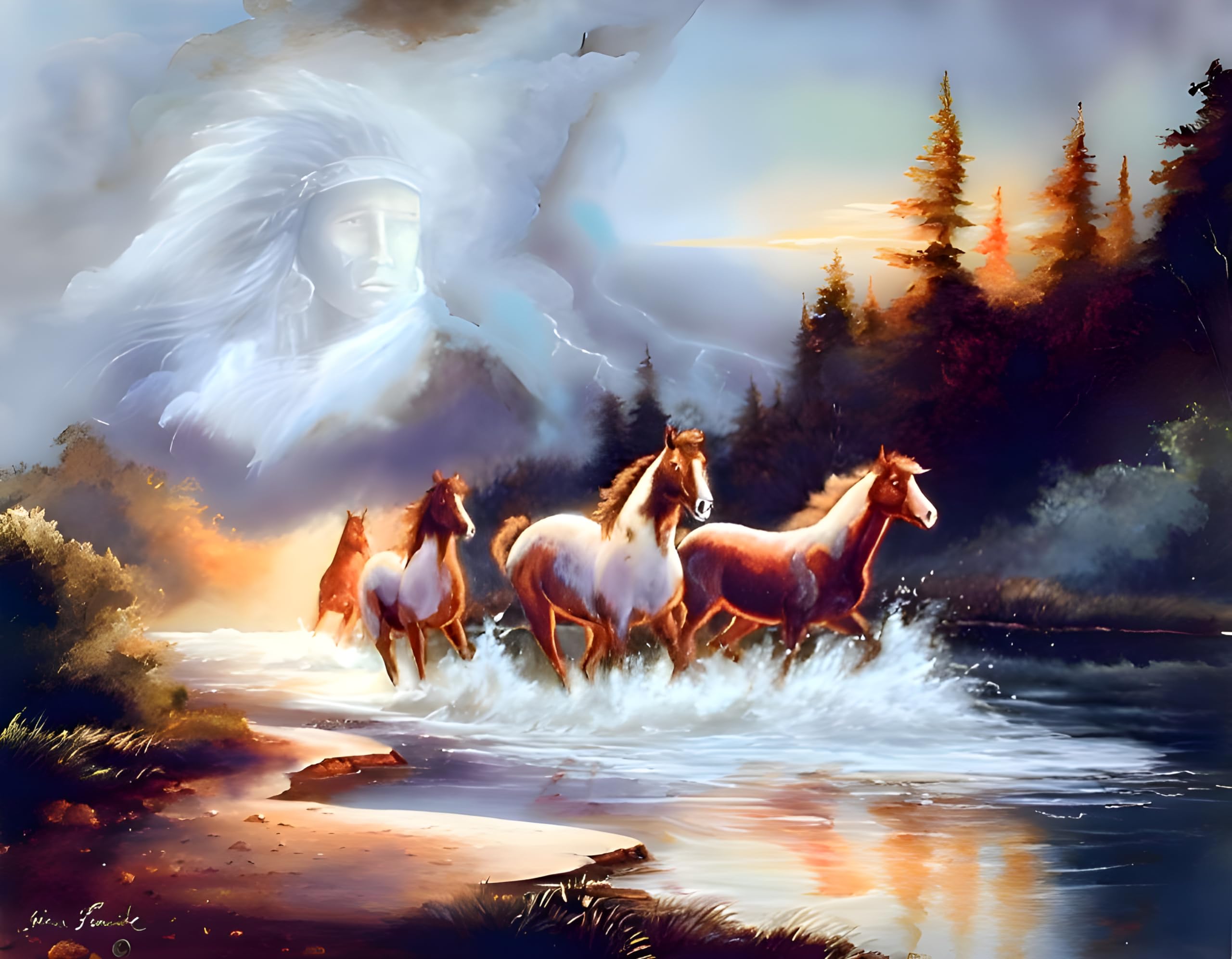 Amazon.com: Impact Posters Gallery Horse Runs In Lake With Indian